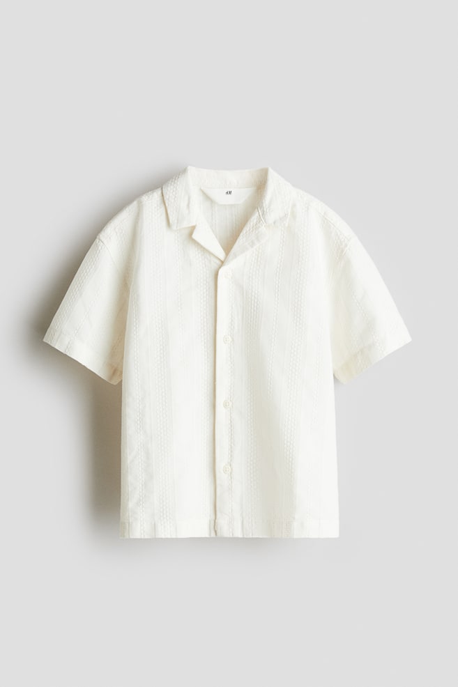 Textured Cotton Resort Shirt - Cream/Dark green - 1