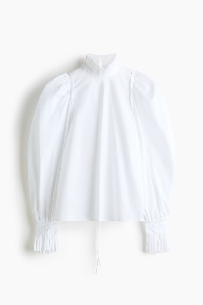 Katoenen blouse met ballonmouwen - Wit - 1