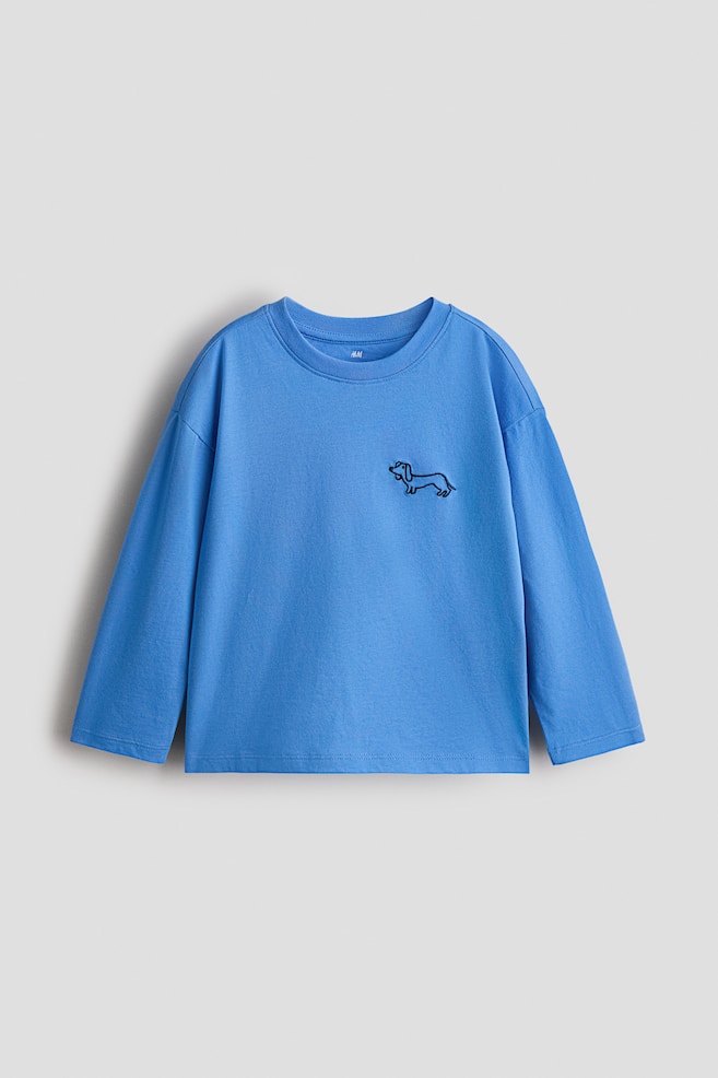 Motif-detail cotton T-shirt - Bright blue/Dog/Light grey marl/Dinosaur/Black/Skeleton/Orange/Jack-o'-lantern - 1