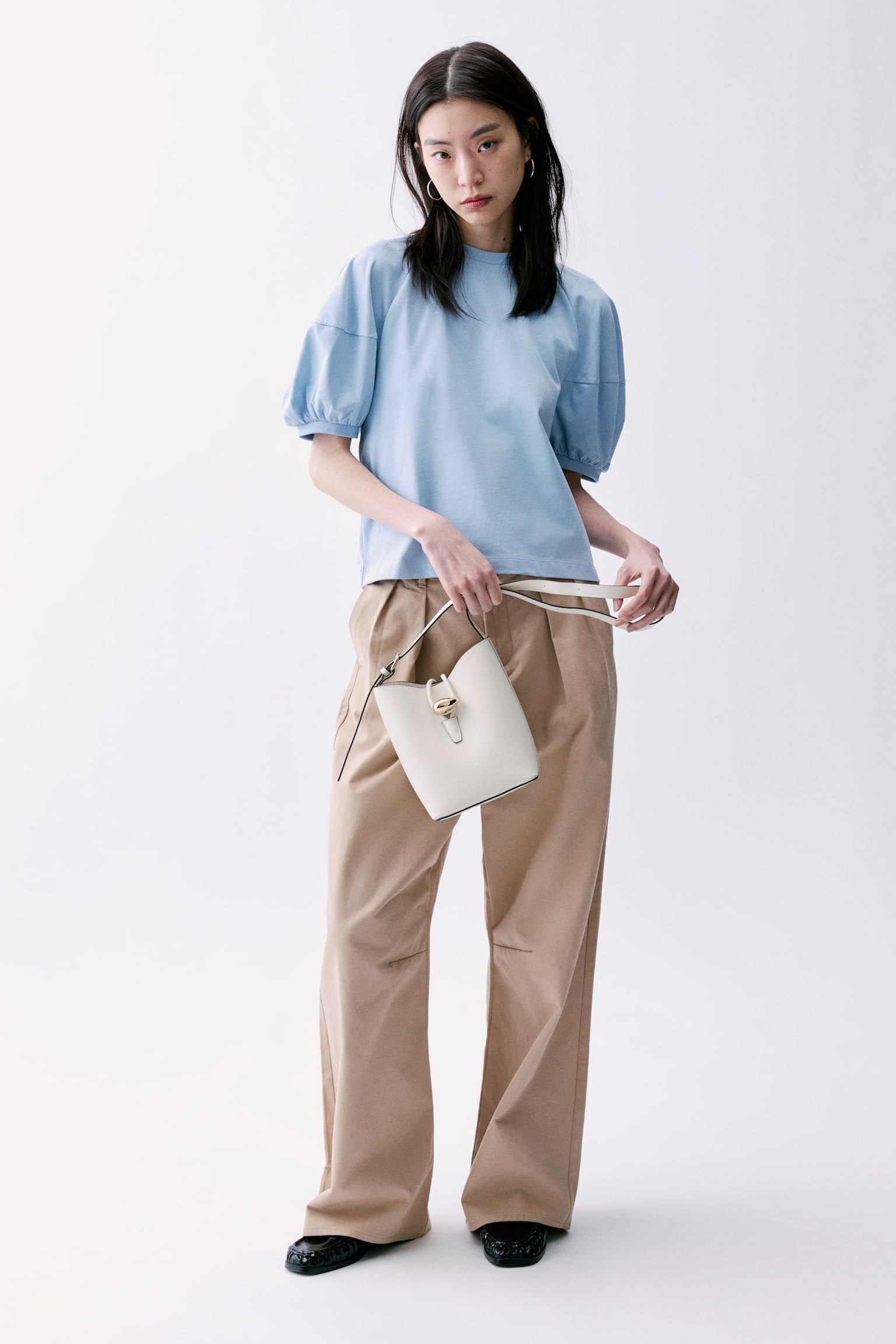 Puff-Sleeved Top - Light blue/White - 4