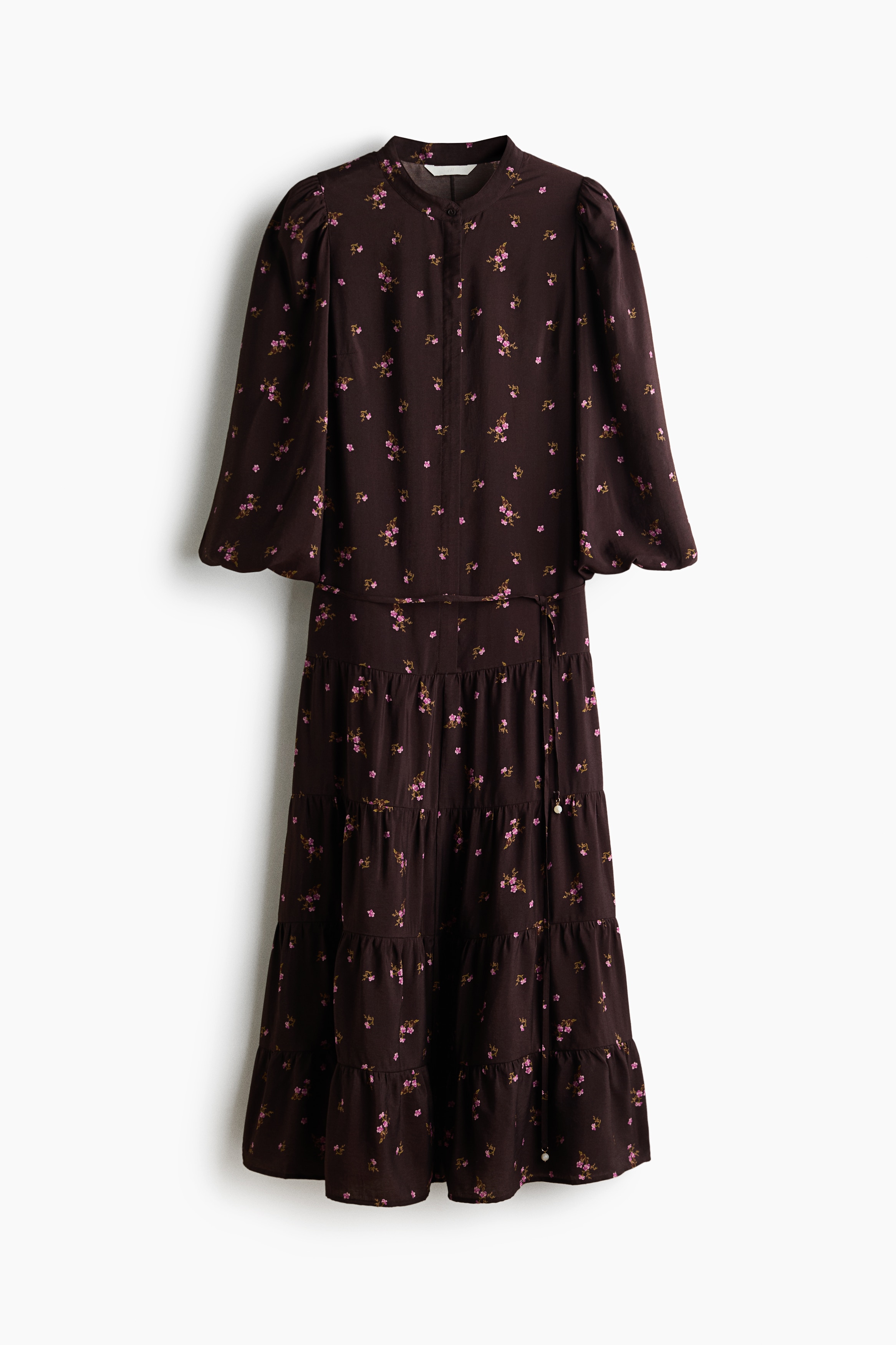 Puff-sleeved viscose dress