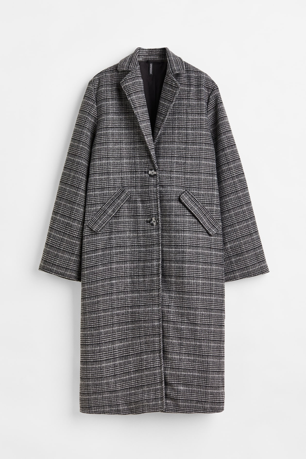 Coat - Long sleeve - Long - Dark gray/plaid - Ladies | H&M US