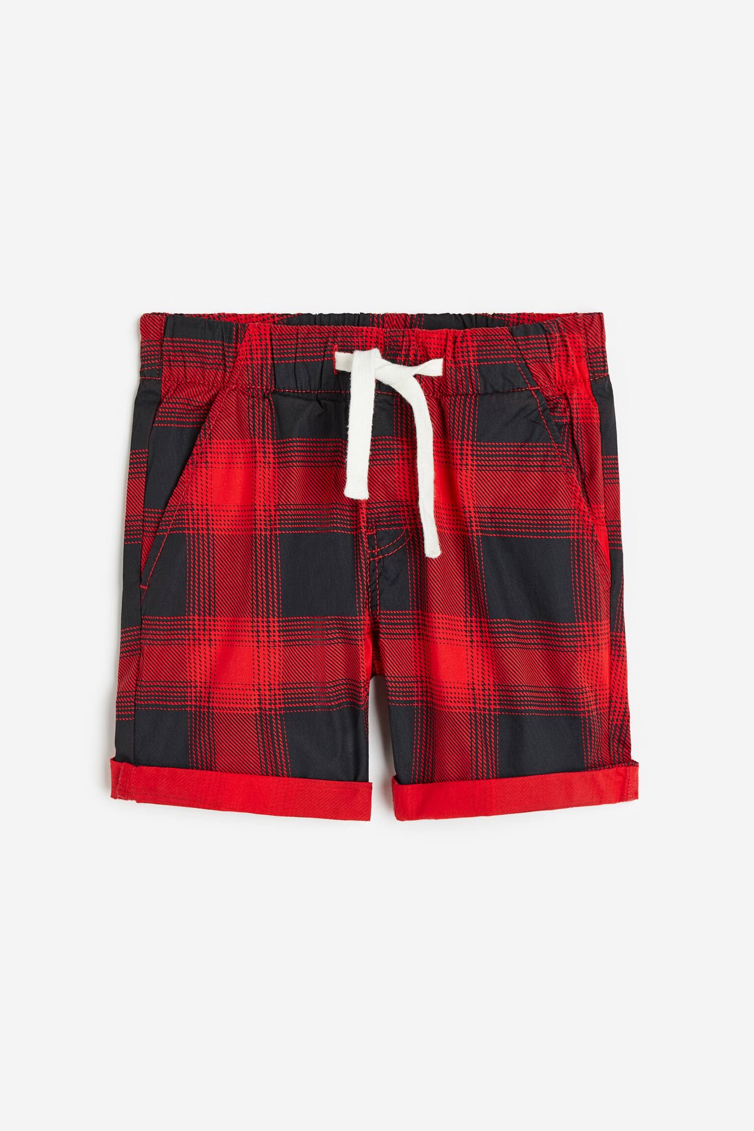 Cotton pull-on shorts - Red/Checked - 1