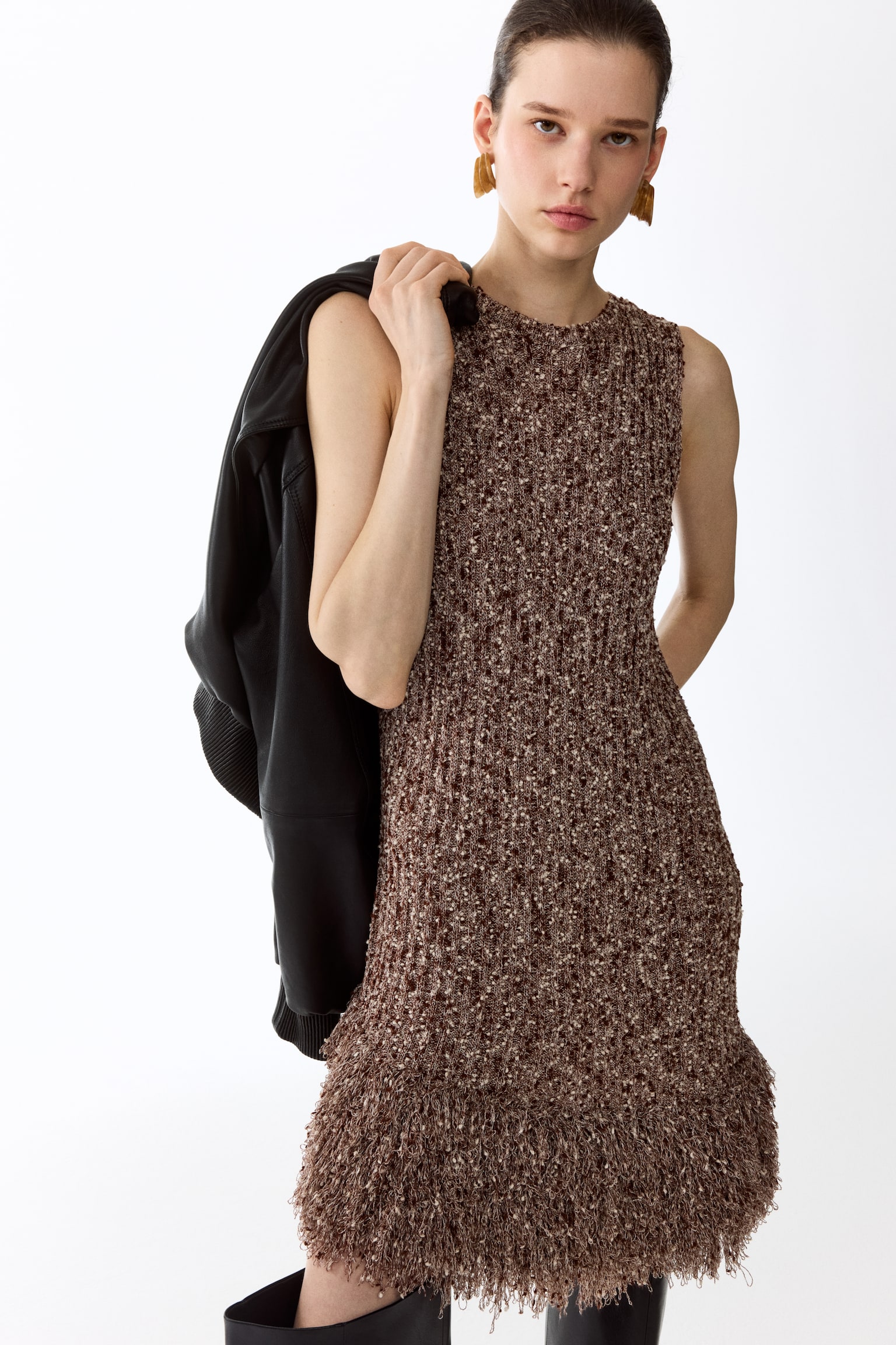 Fringed dress - Brown/Light beige marl - 5