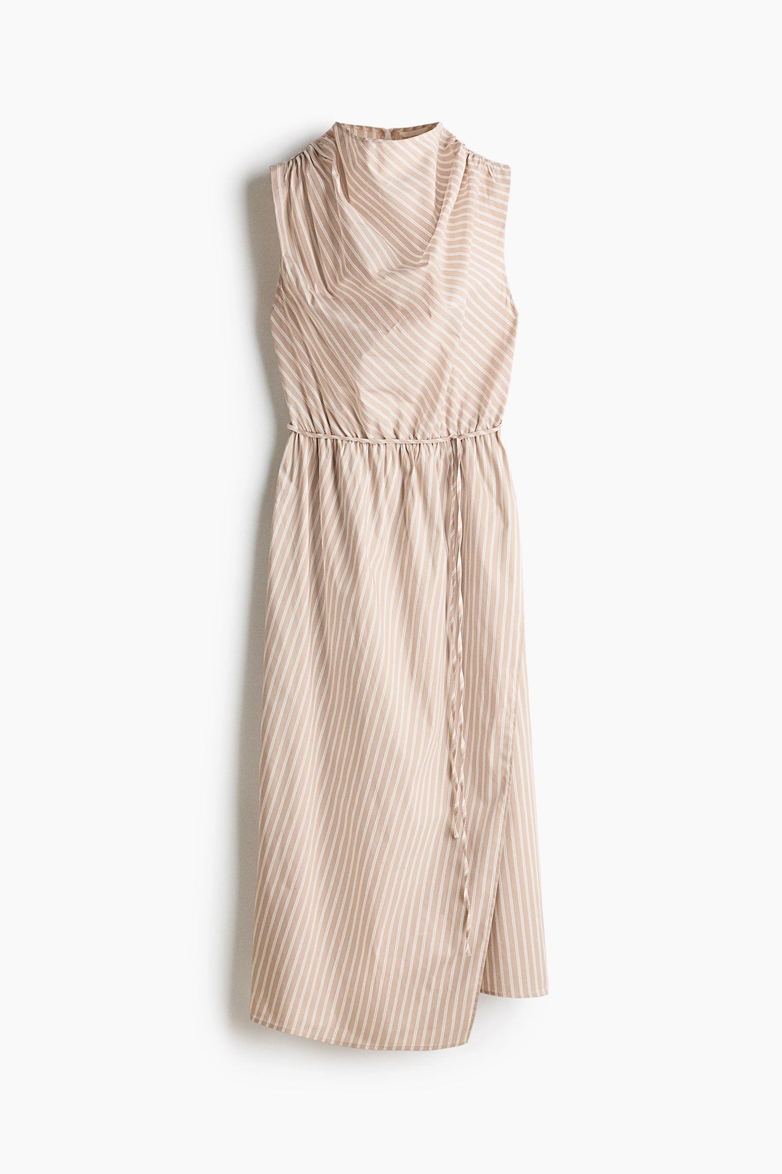Gathered wrap-Skirt Dress - Beige/striped/Light turquoise/striped - 1