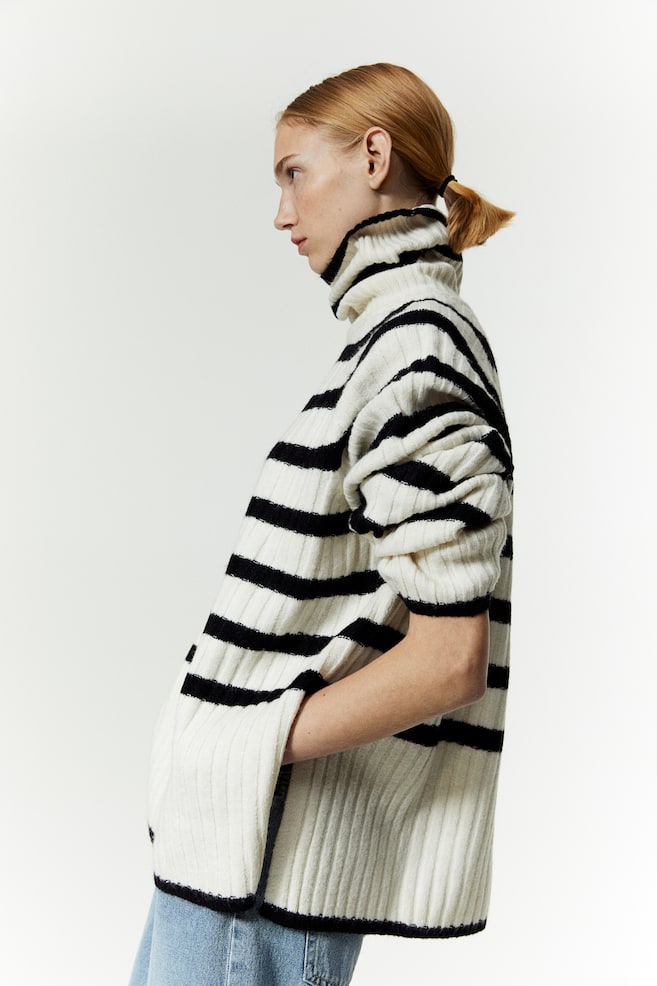 Rib-knit polo-neck jumper - White/Striped/Black/Striped/Beige - 4