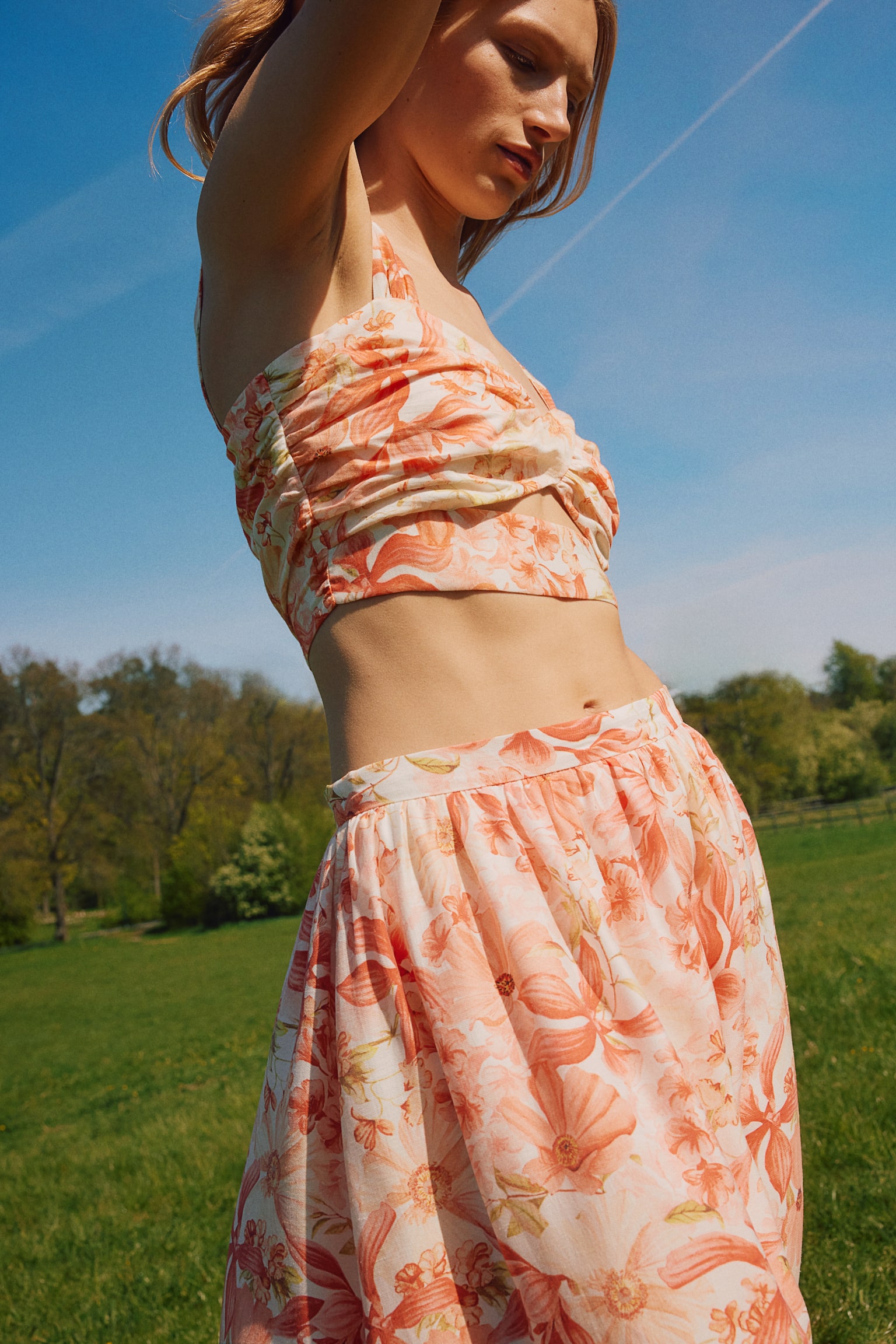 Twist-detail crop top - Coral red/Floral - 4