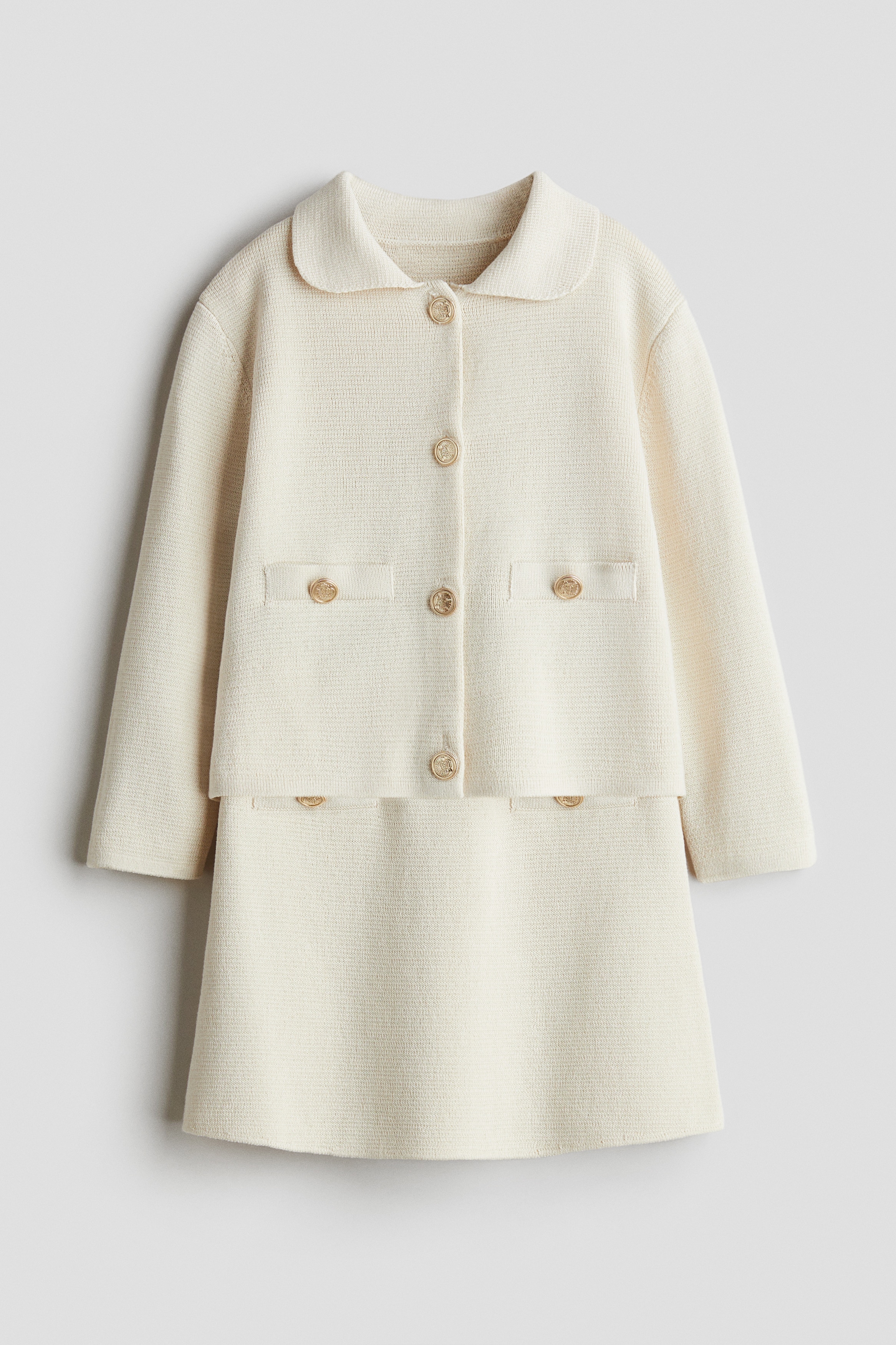 2-delt finstrikket sett - Lys beige/Sort/Hvit stripet/Rød