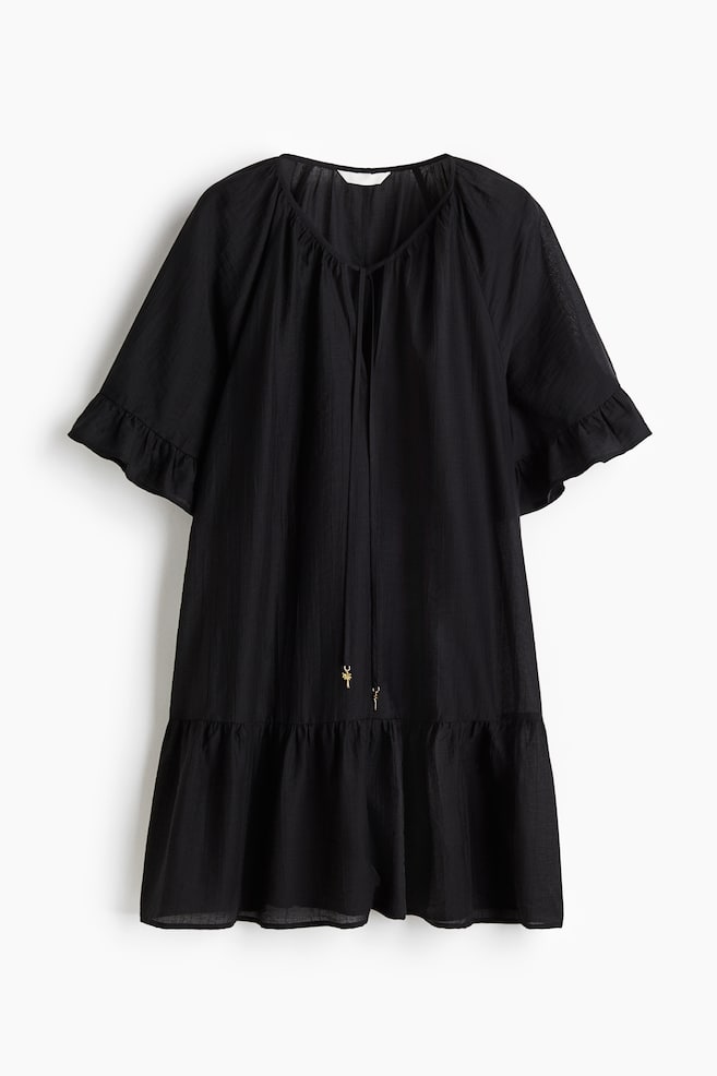 Tie-Detail Tunic Dress - Black/Dark beige - 1