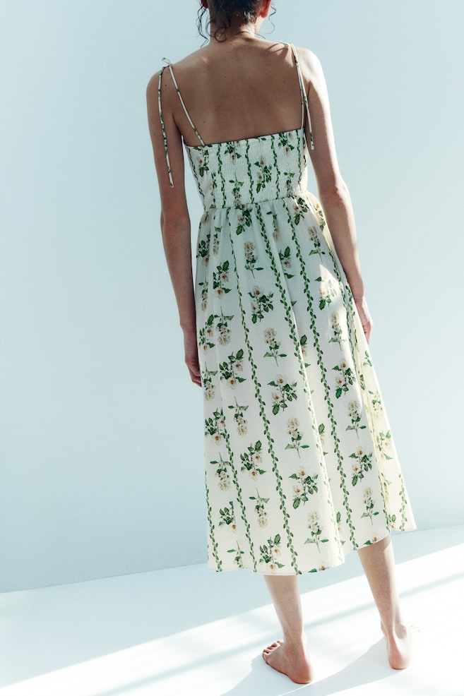 Flared-skirt strappy dress - White/Floral/White/Blue floral - 3
