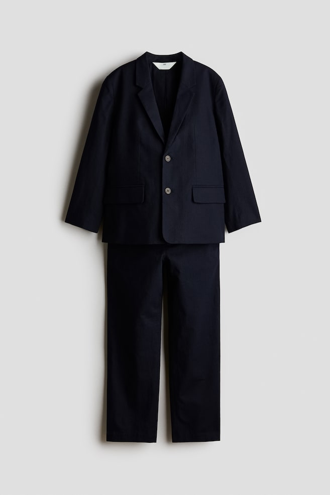 Linen-blend suit - Navy blue/Light beige - 1