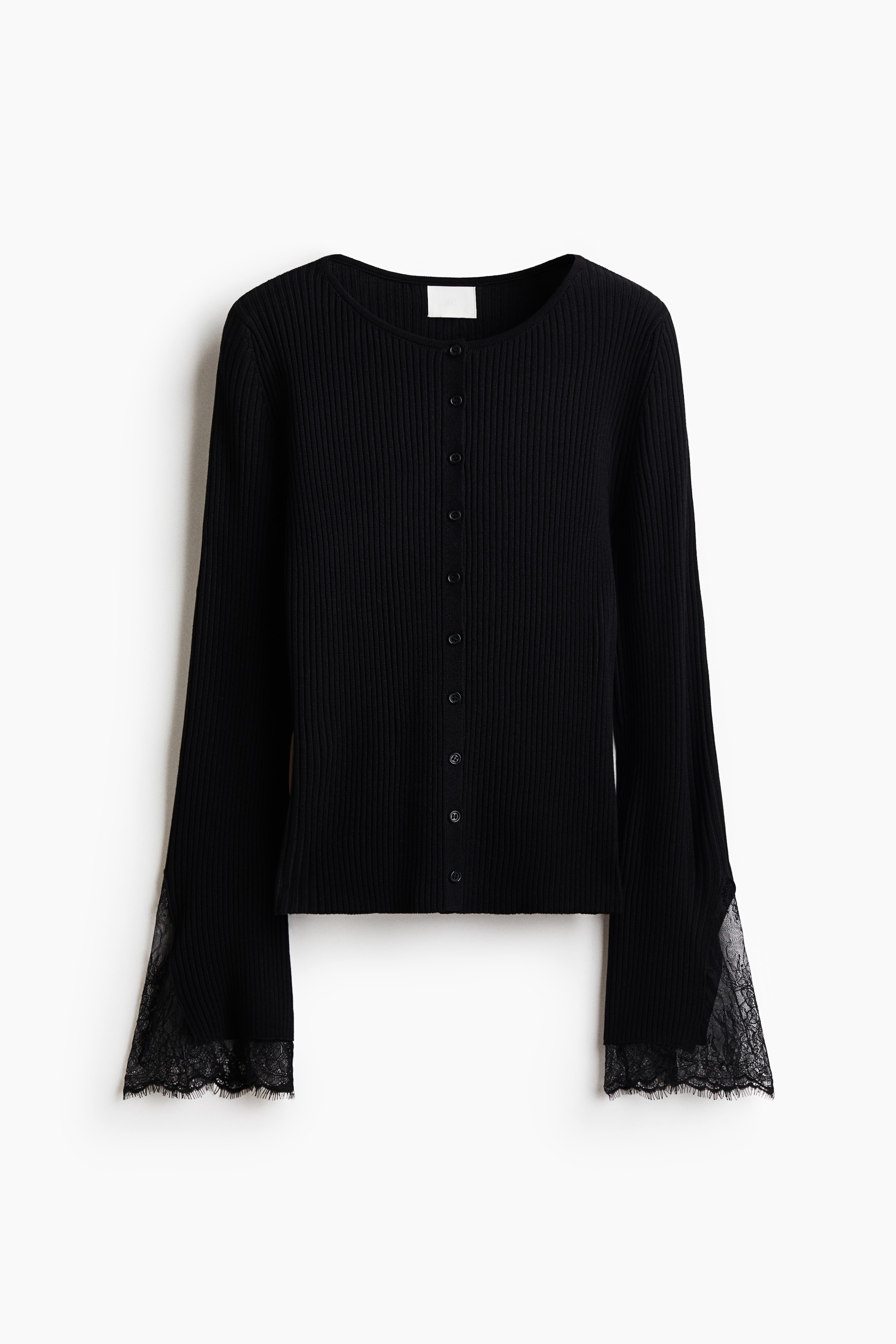 Gilet en maille côtelée avec dentelle - Noir/Beige clair