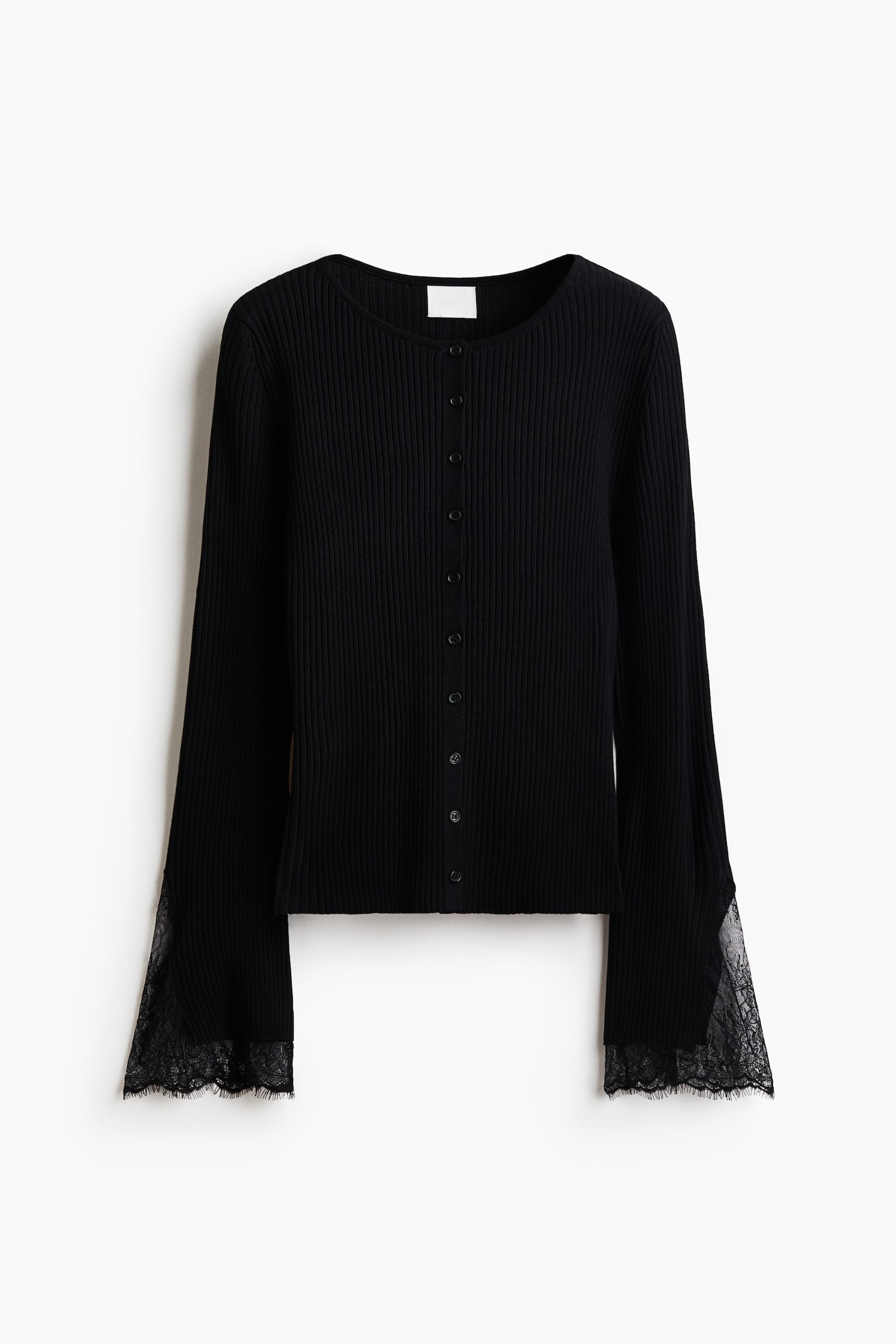 Lace-Trimmed Rib-Knit Cardigan - Black/Rust brown/Light beige - 1