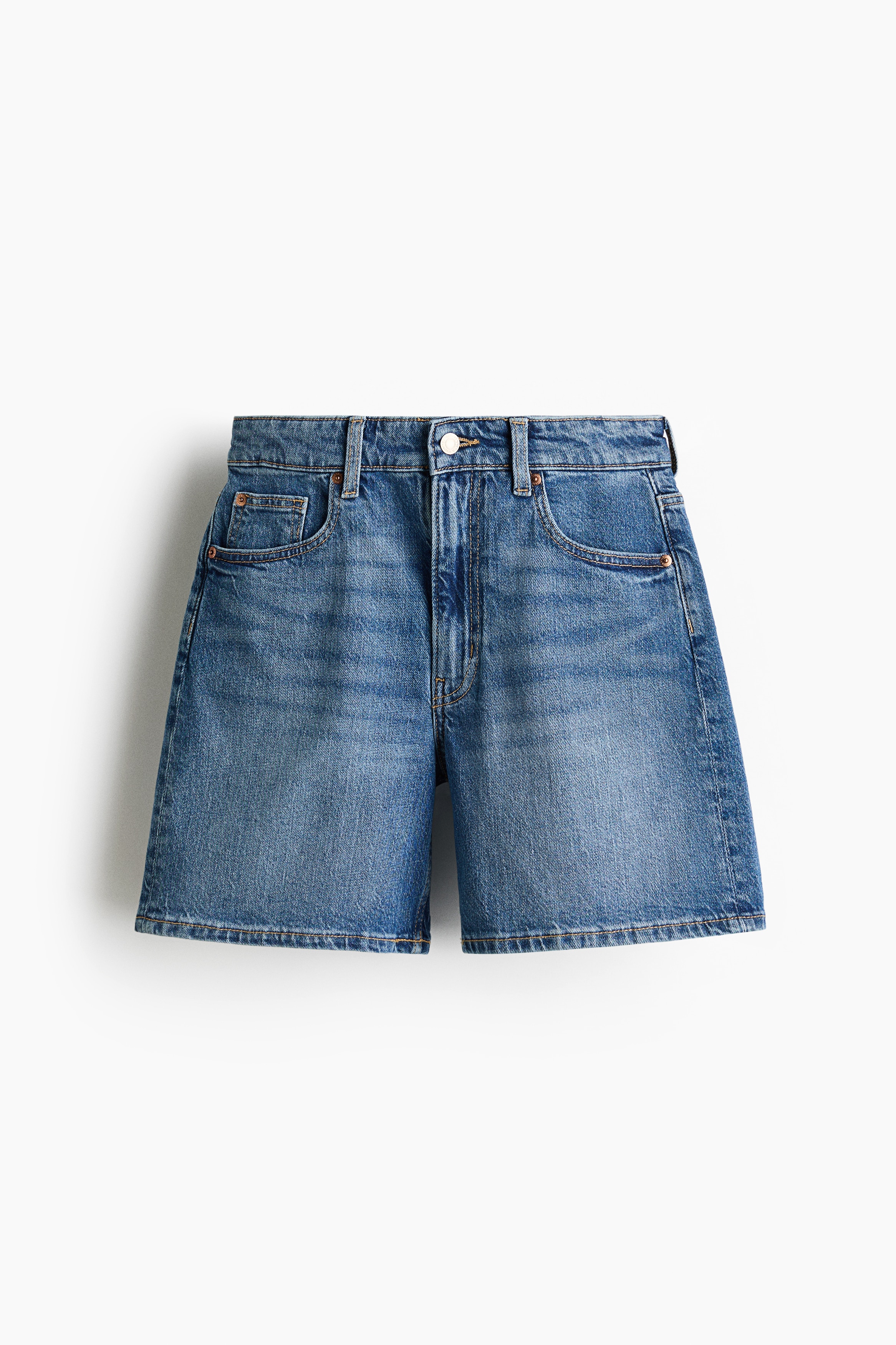 Vaquero corto de talle alto - Azul denim/Crema