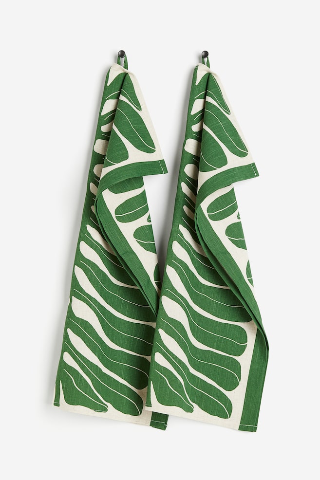 2-pack print-motif tea towels - Green/Leaves - 1