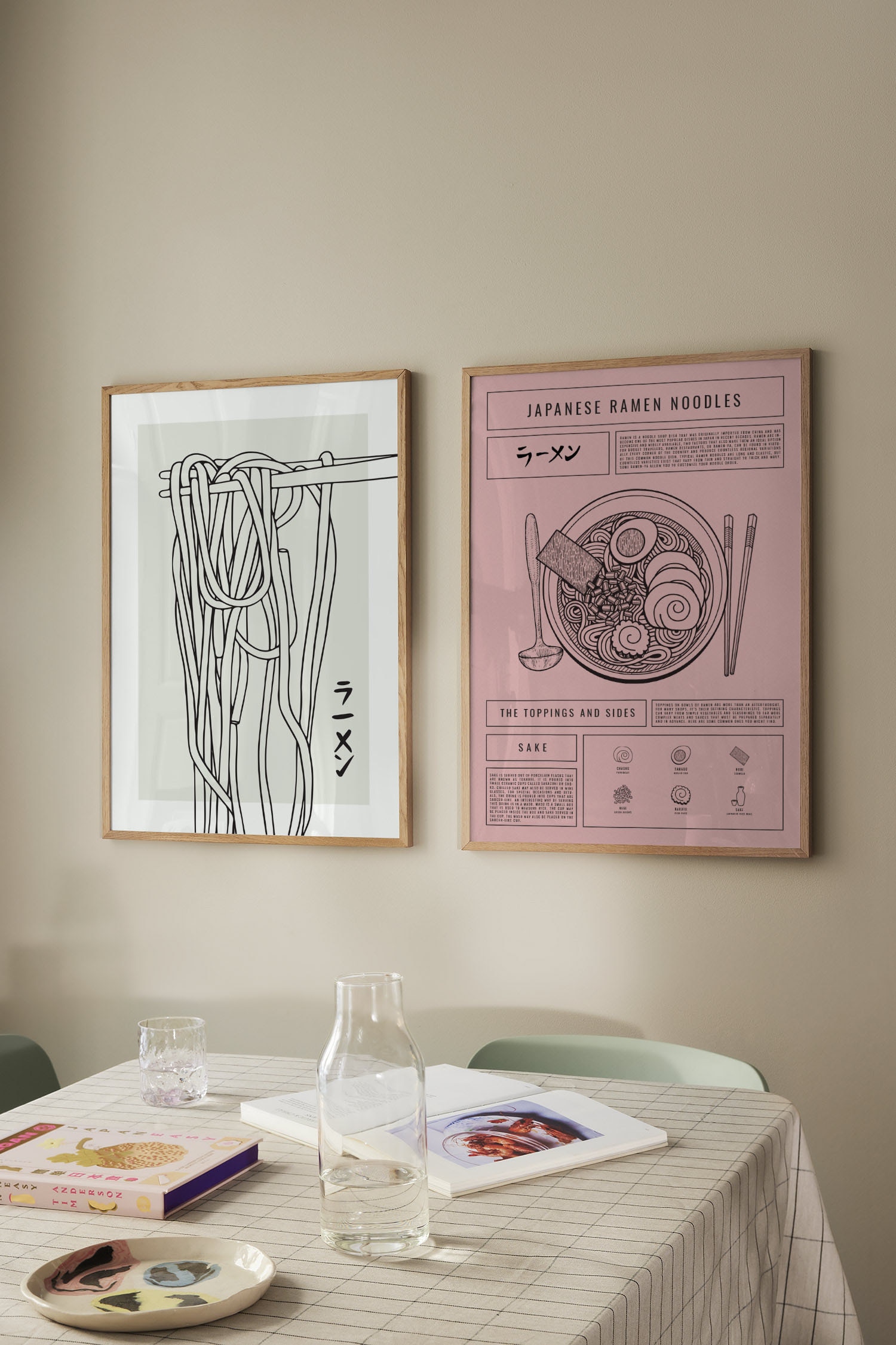 Ramen Noodle Poster Set - Pink/grå