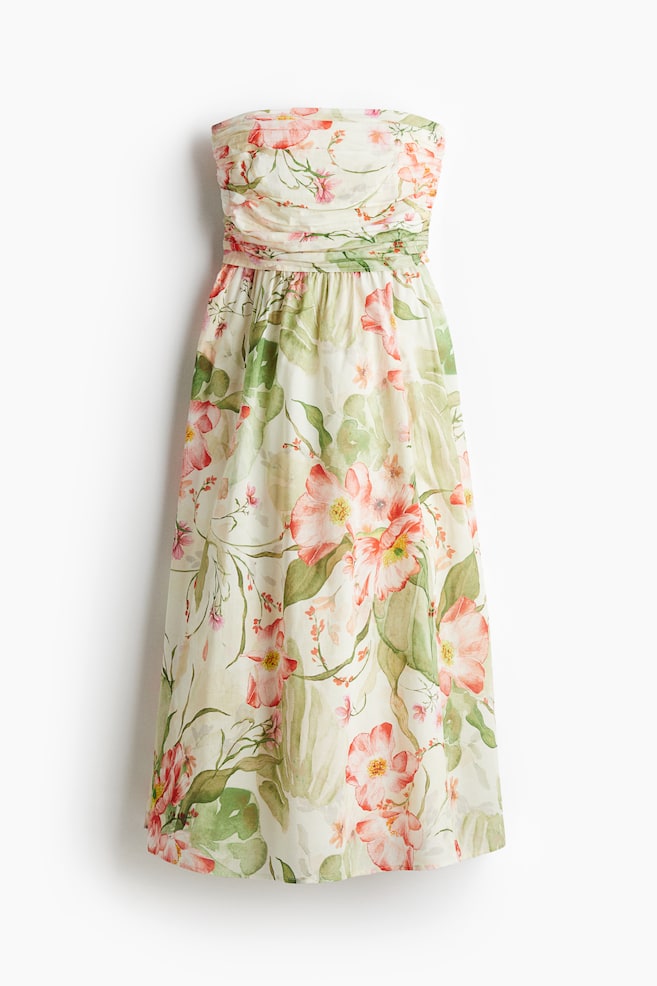 Bandeau-Kleid mit Bändern im Rücken - Weiß/Geblümt - 1