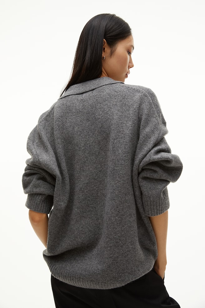 Fine-knit collared jumper - Dark grey/Light beige marl/Light beige/Striped - 3