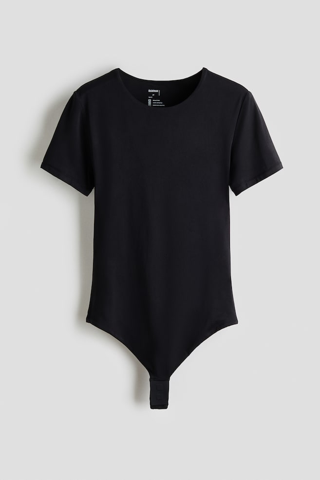 Body tanga de manga corta Sculpting - Negro/Marrón oscuro - 1