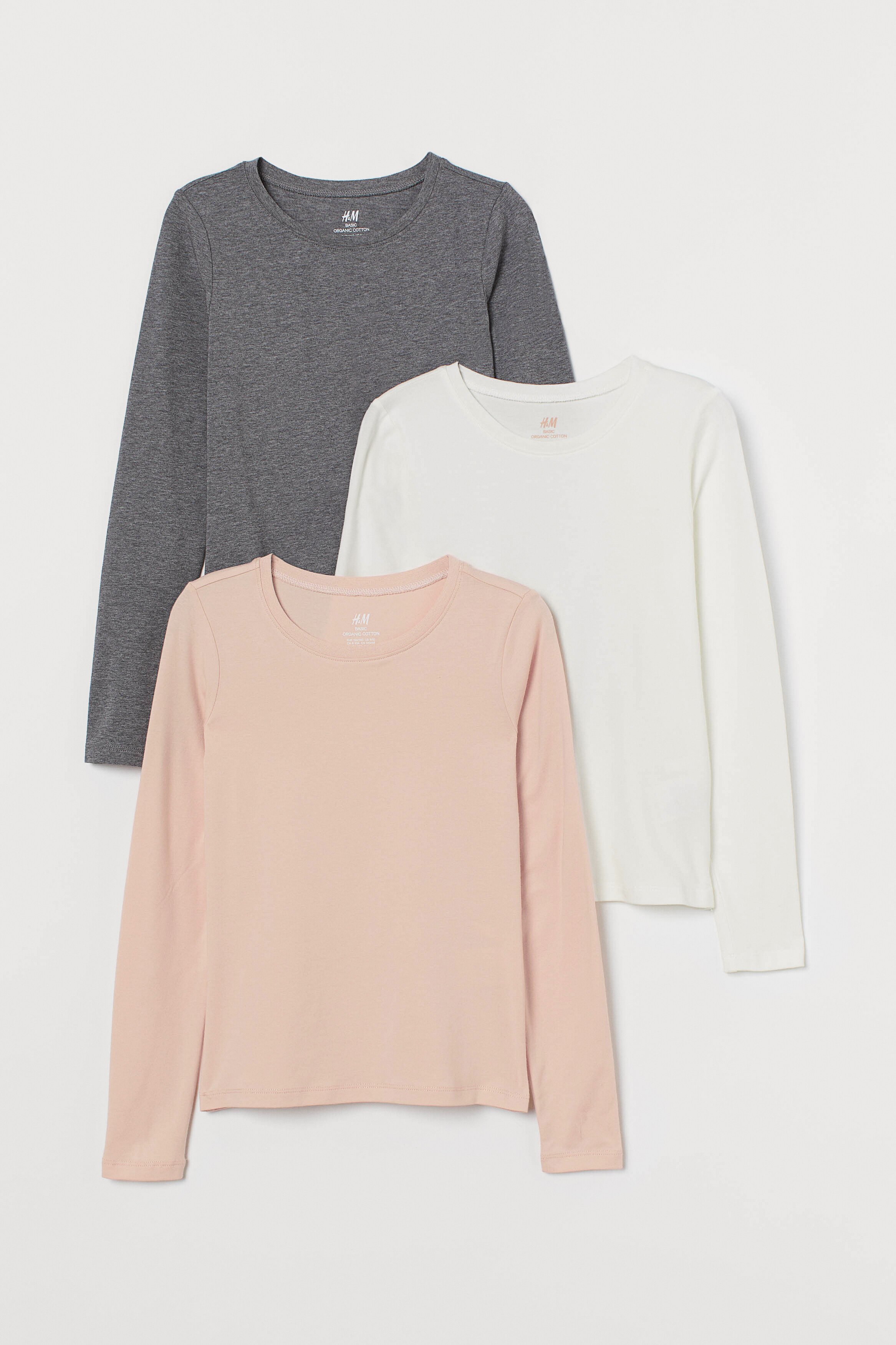 3-pack Jersey Tops - White/black/light gray melange - Kids