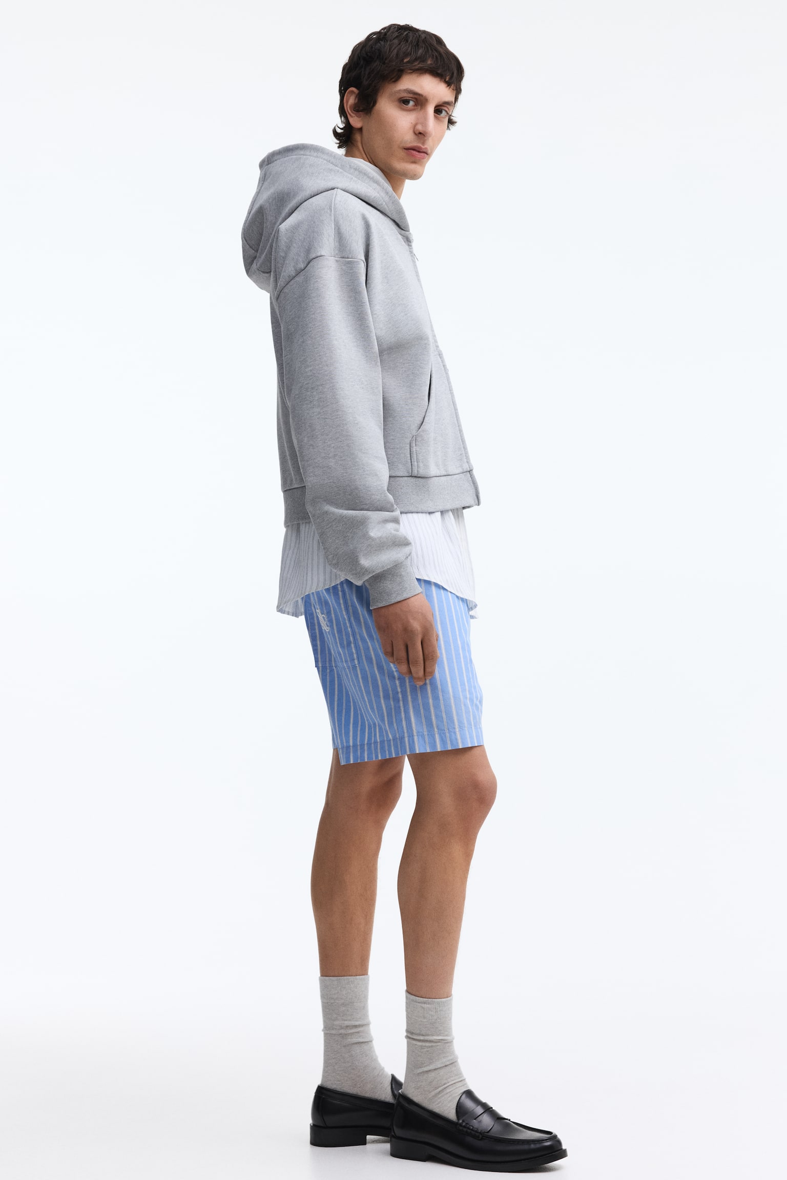 Regular-Fit Cotton Shorts - Light blue/striped - 4