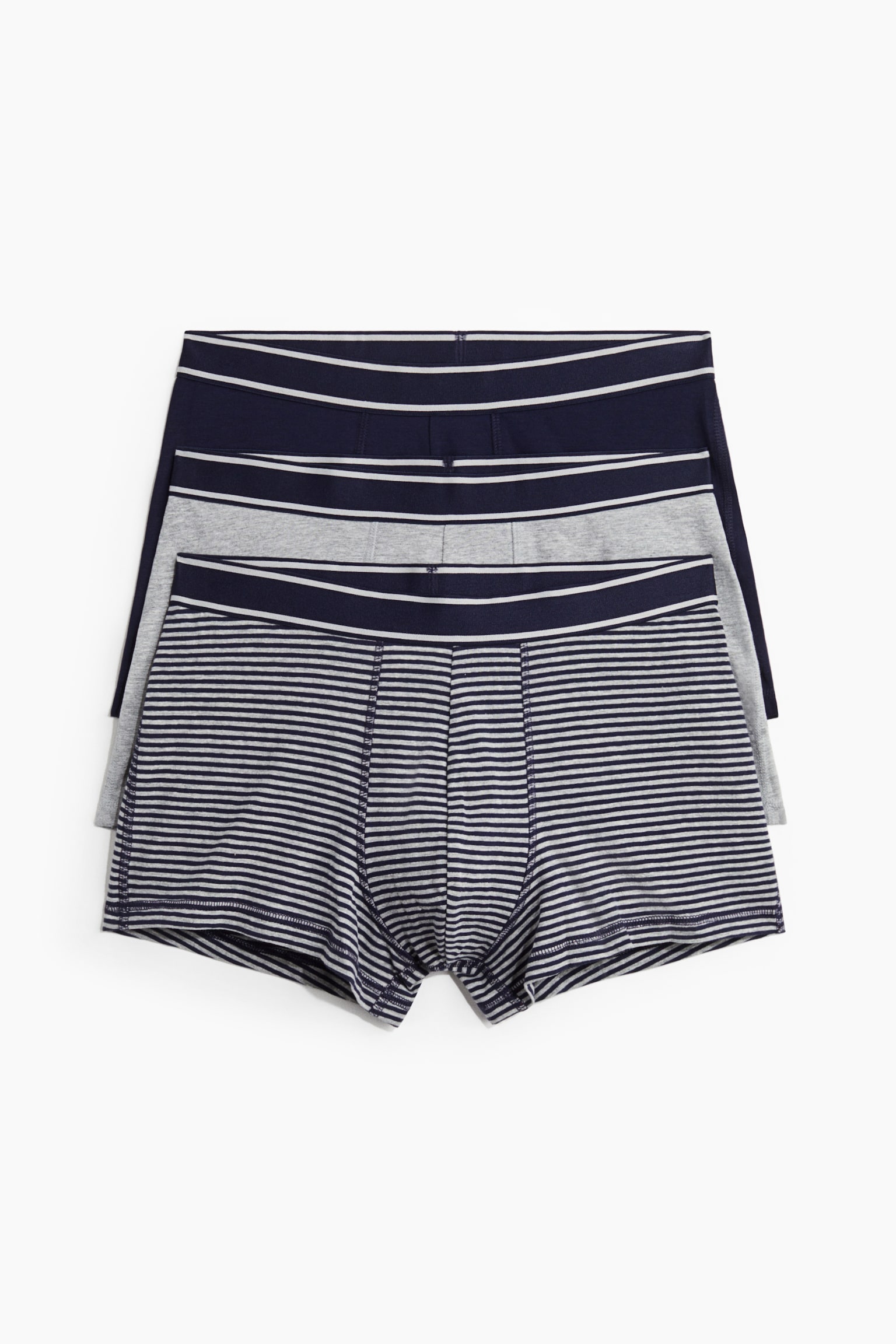 Трусы-боксеры для мужчин, хлопок, 3 шт. — H&M, цвет: Серый меланжевый / Чёрный — фото 1