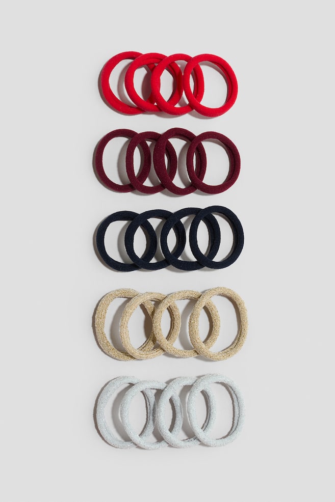 Lot de 20 élastiques à cheveux - Rouge/doré/Rose clair/vert ancien clair - 1