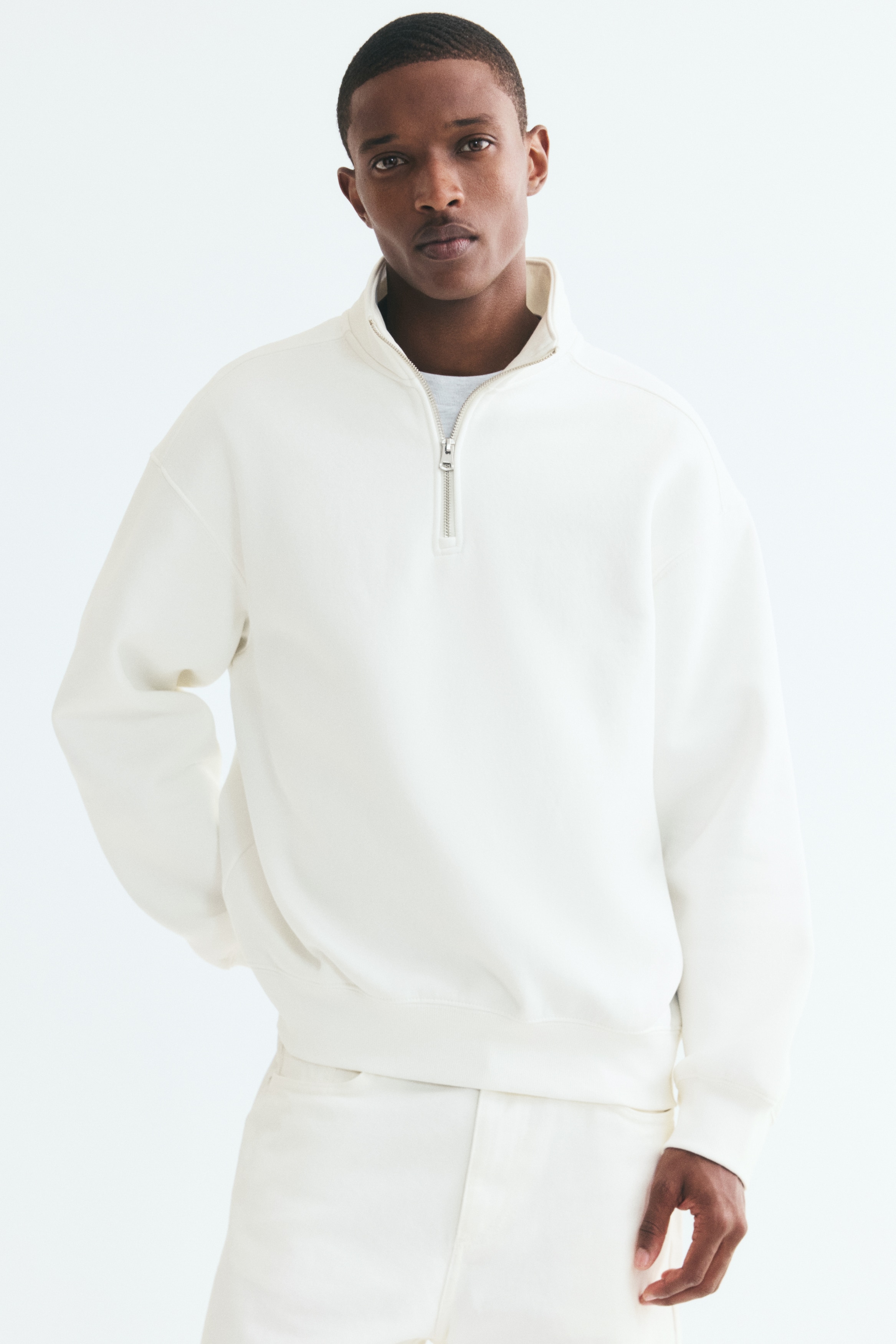 Sweatshirt mit Zipper in Loose Fit - Cremefarben/Dunkelgrau/Schwarz/Graumeliert/Weiß/Dunkles Pflaumenlila/Khakigrün
