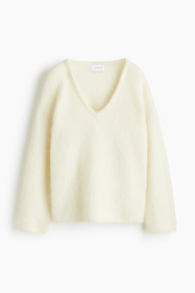 Oversized mohair-blend jumper - Cream/Dark grey - 1