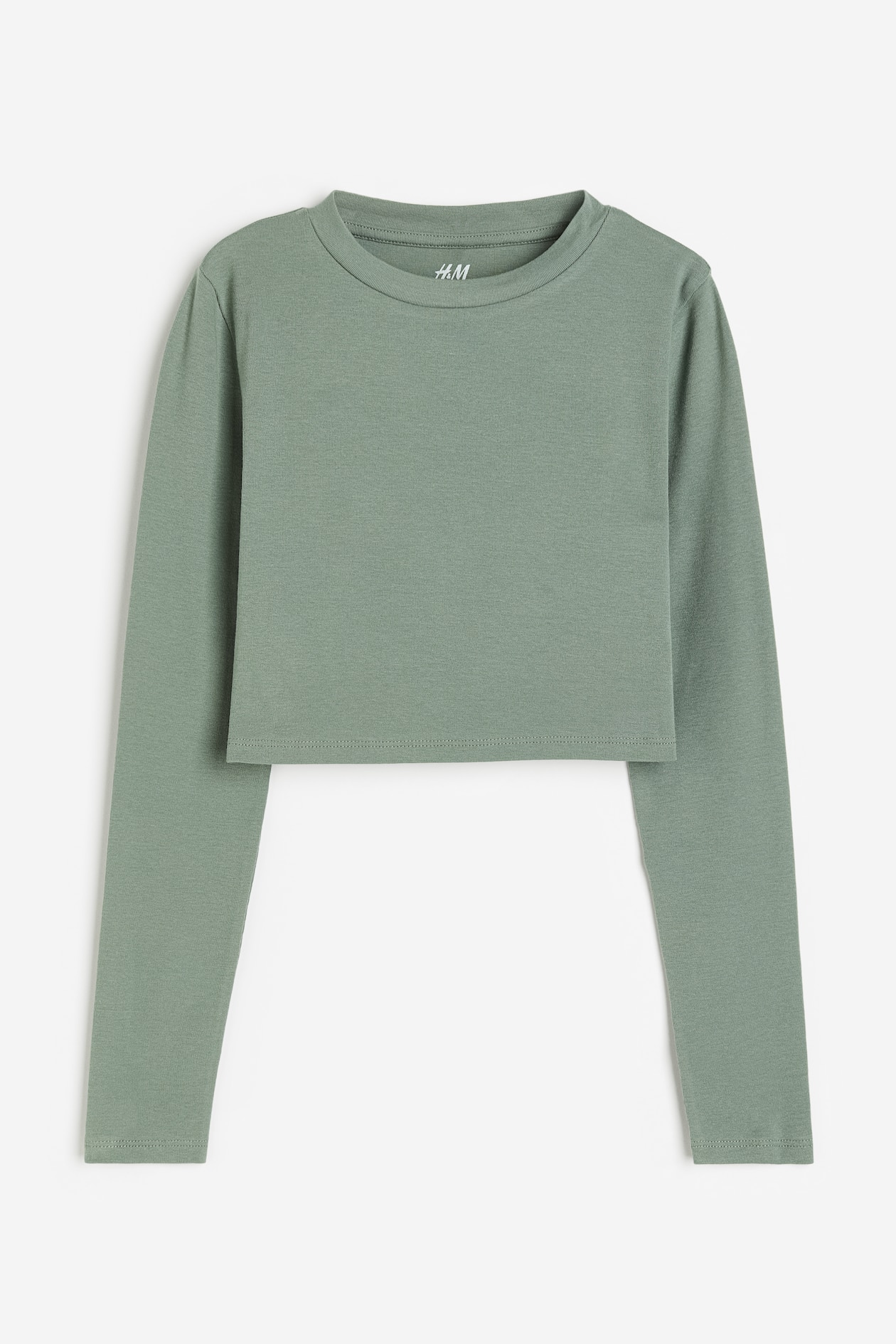 Langarmshirt aus Jersey - Rundausschnitt - Langarm - Salbeigrün  