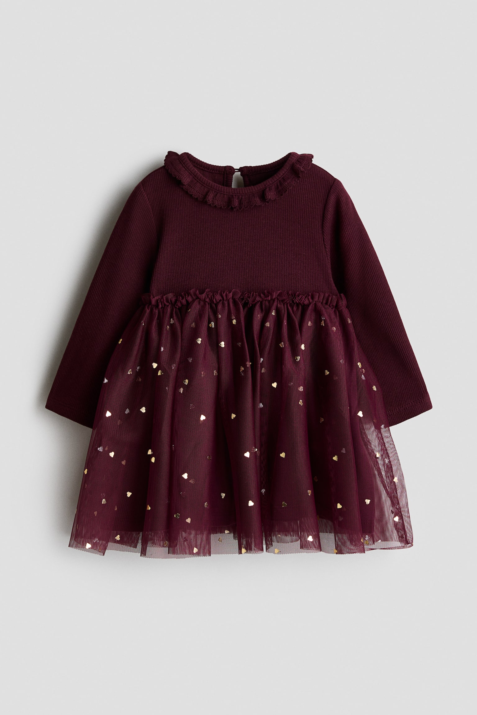 Tulle-skirt cotton dress - Dark red/Hearts/Dark dusty pink/Light pink/Brown/Hearts/Cream/Hearts
