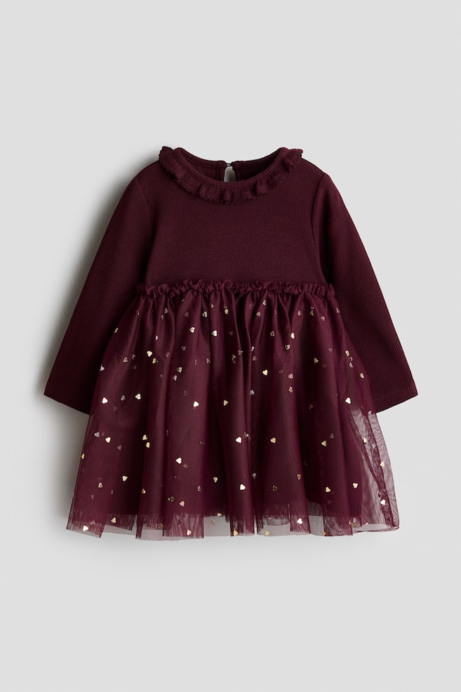 Tulle-skirt cotton dress - Dark red/Hearts/Dark dusty pink/Light pink/Brown/Hearts/Cream/Hearts - 1