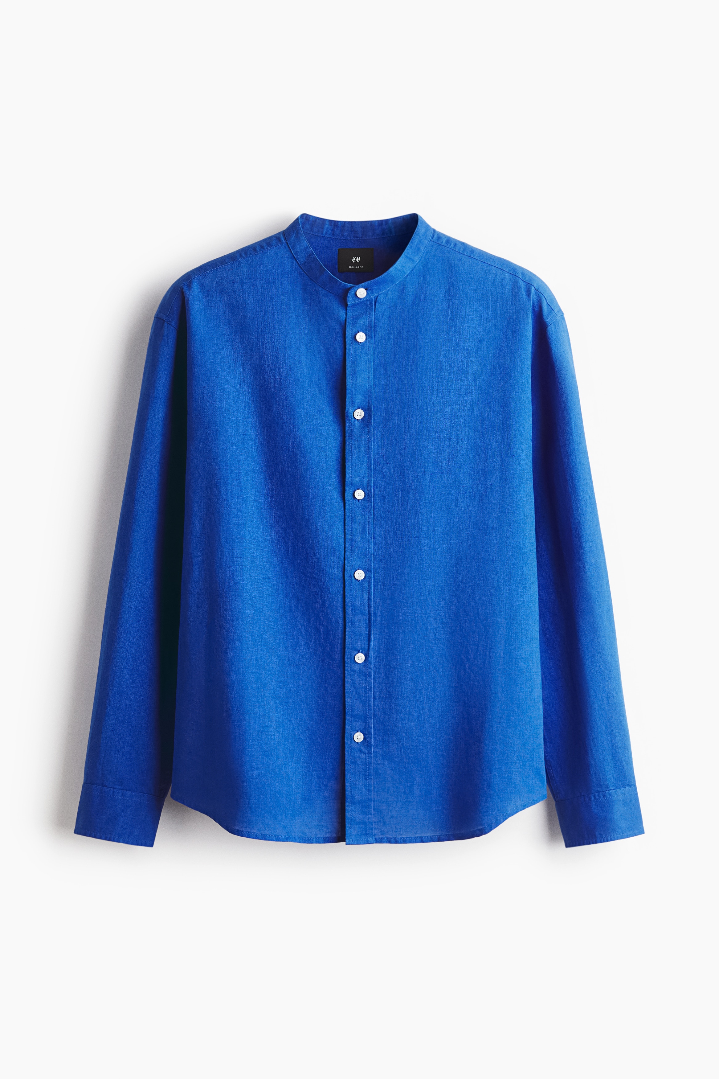 Regular Fit Linen-blend grandad shirt - Bright blue/Dark orange