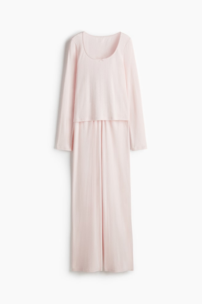 Cotton pointelle pyjamas - Light pink/White/Red - 1