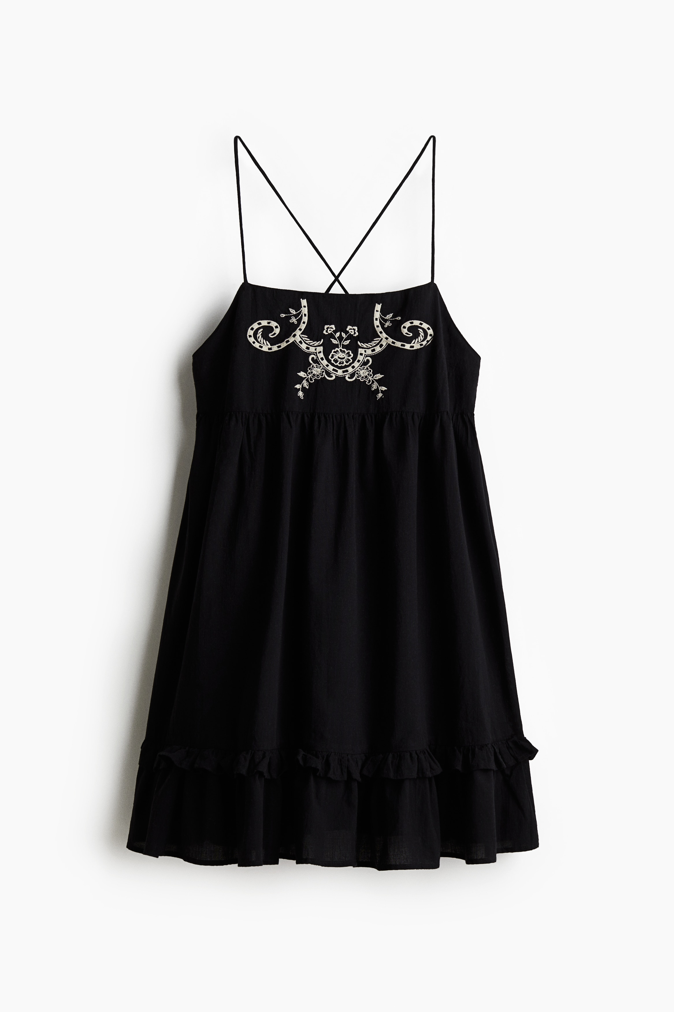 Vestido de algodón con tirantes - Negro/Flores