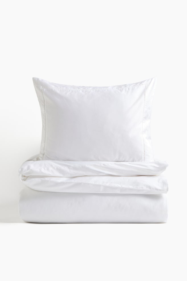 Egyptian Cotton Twin Duvet Cover Set - White/Taupe/Light beige - 1