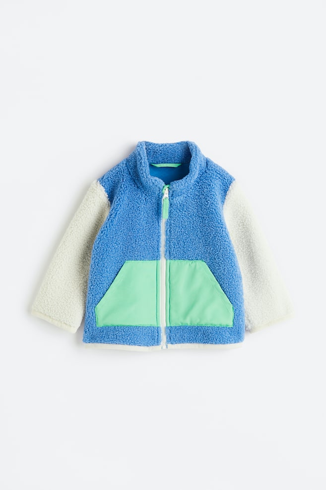 Jacke aus Teddyfleece - Blau/Blockfarben - 1
