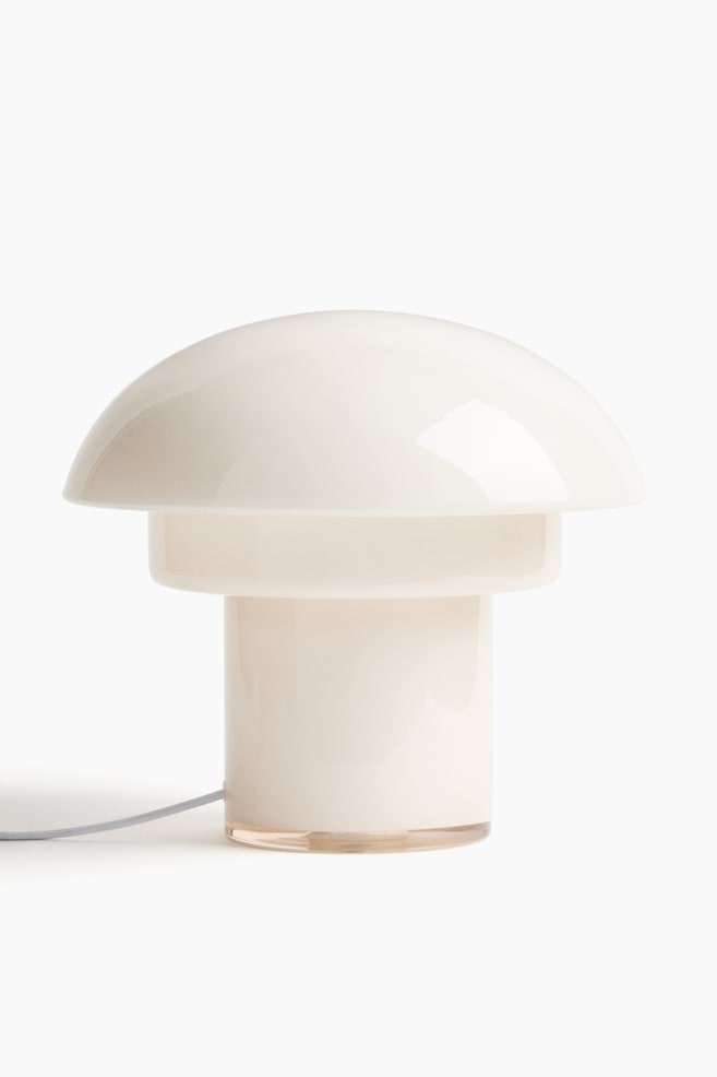 Skleněná stolní lampa - Bílá/Pískově béžová - 1