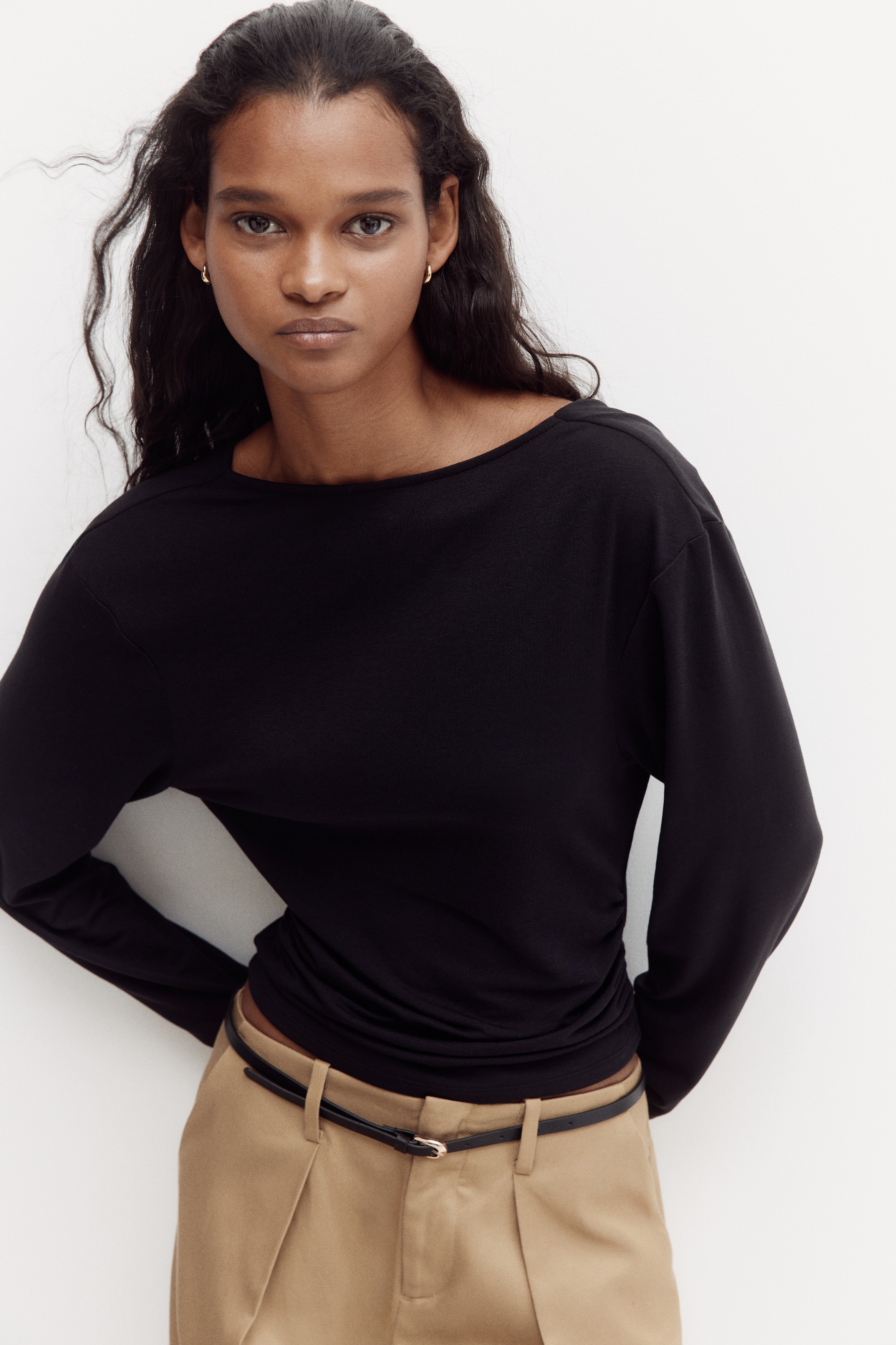 Cowl-back jersey top