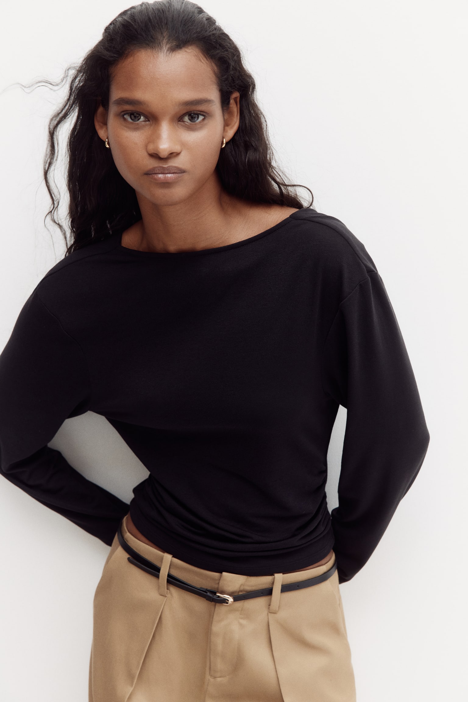 Top i jersey med vandfaldsudskæring bagpå - Sort/Navy blue/Brun - 6