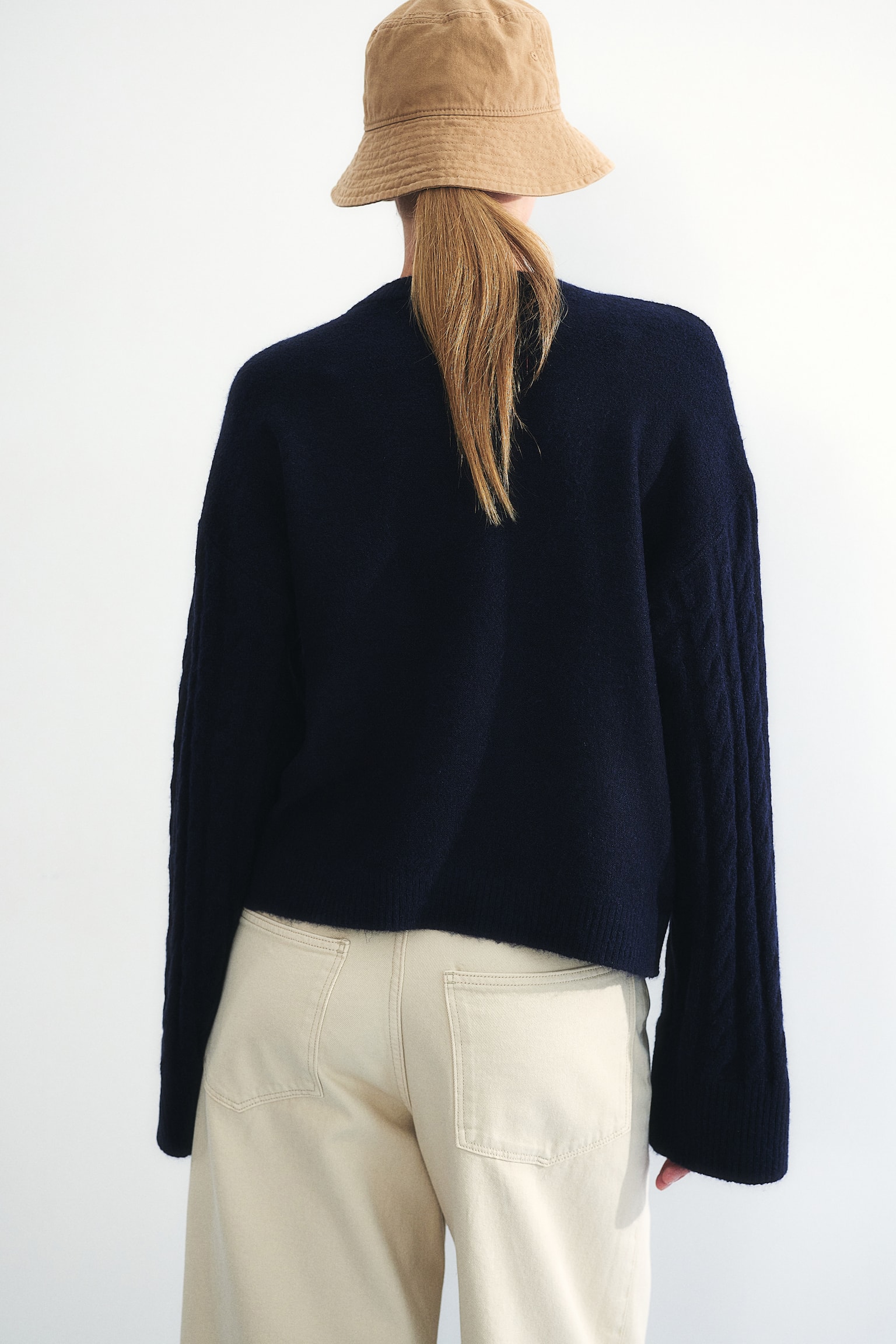 Cable-knit jumper - Navy blue/Grey marl/Cream/Light turquoise - 4