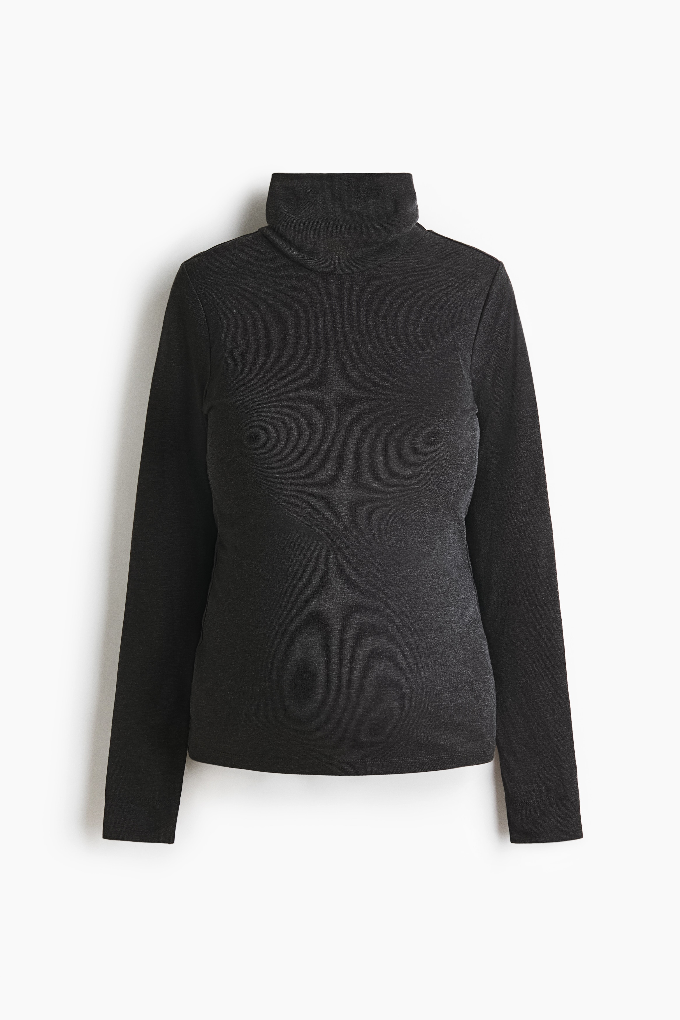 MAMA Top med turtleneck - Mørkegråmeleret/Mørkebrun