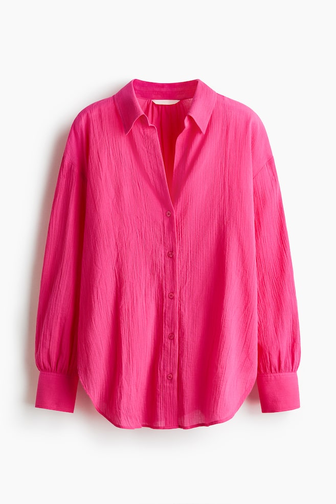 Crinkled Cotton Shirt - Cerise/Bright blue/Yellow - 1
