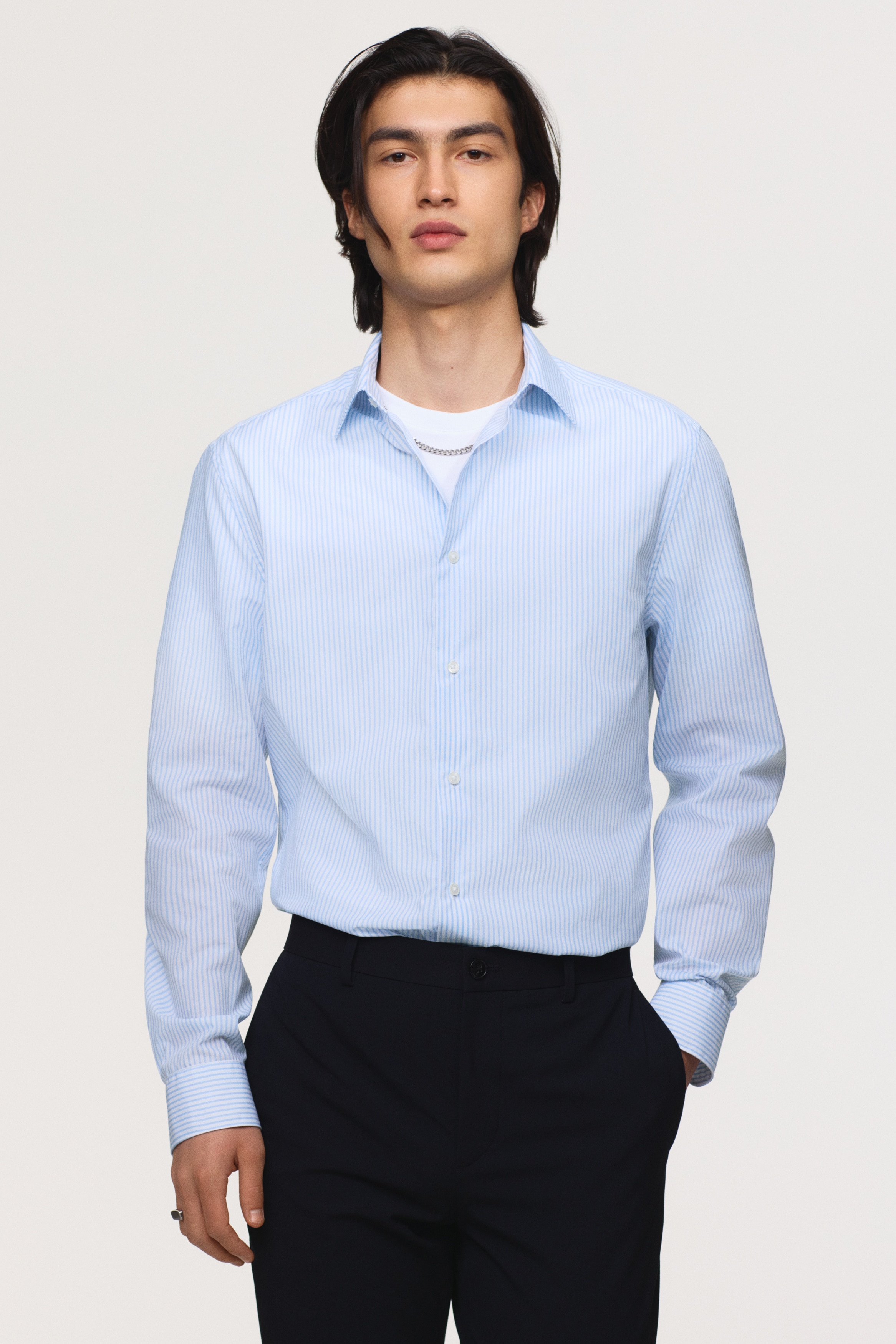 Πουκάμισο Slim Fit Easy-iron - Γαλάζιο/ριγέ/Λευκό/Μαύρο/Ανοιχτό ροζ/ριγέ/Ανοιχτό μπλε/Ανοιχτό μπλε/ριγέ/Ναυτικό μπλε/Σκούρο γκρι