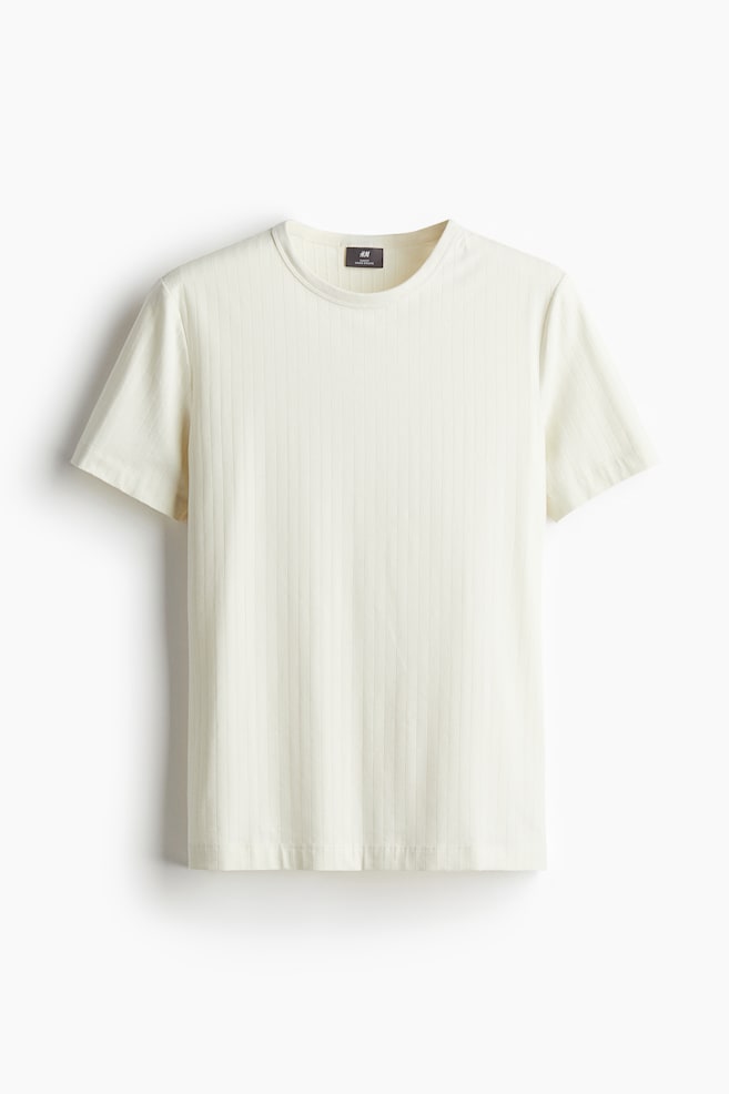 Slim Fit Ribbed lyocell-blend T-shirt - Cream - 1