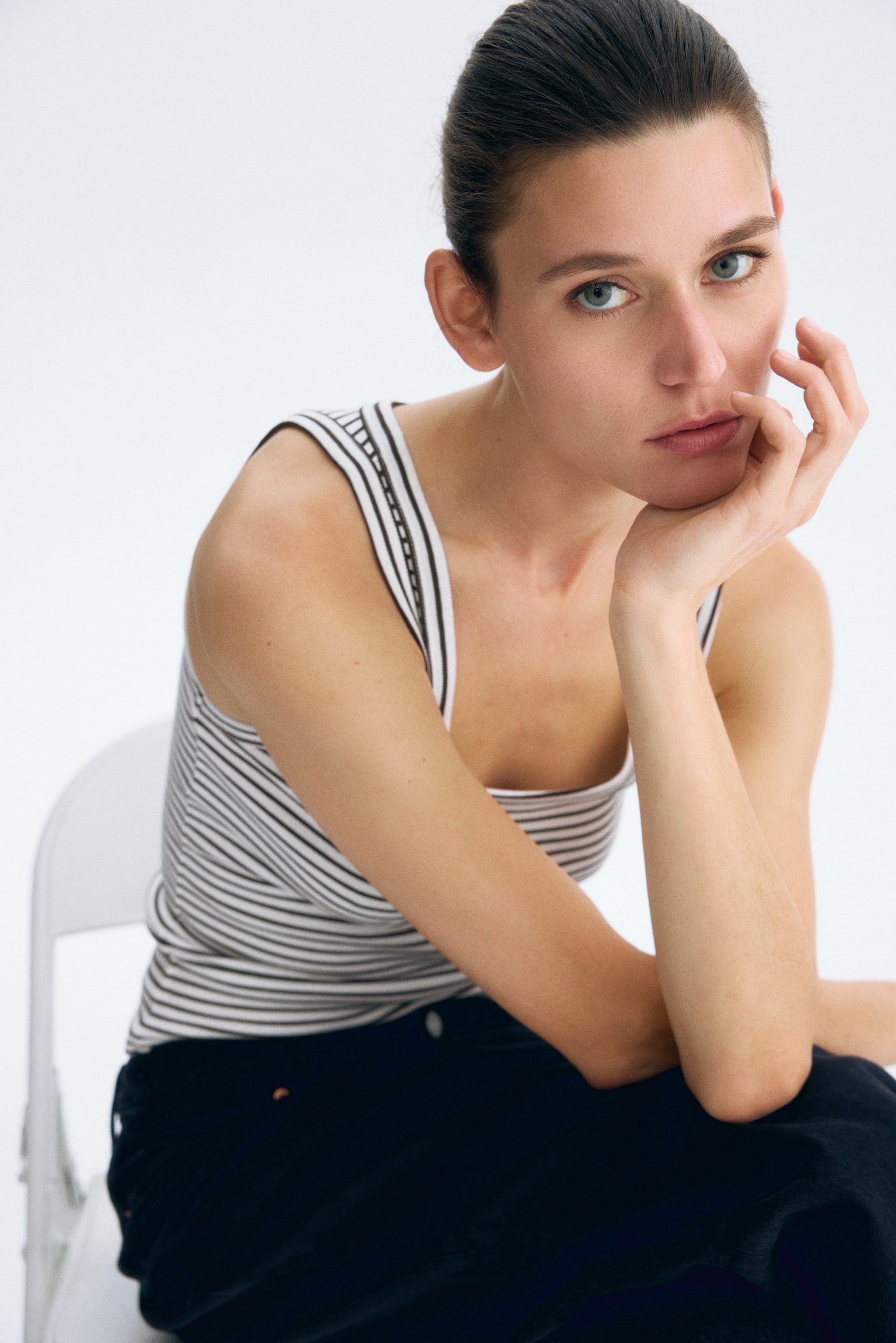 Ribbed vest top - White/Brown striped/White/Black/Pink/Dark brown/Light dusty pink/Blue/Grey marl/Golden olive/Light yellow - 5