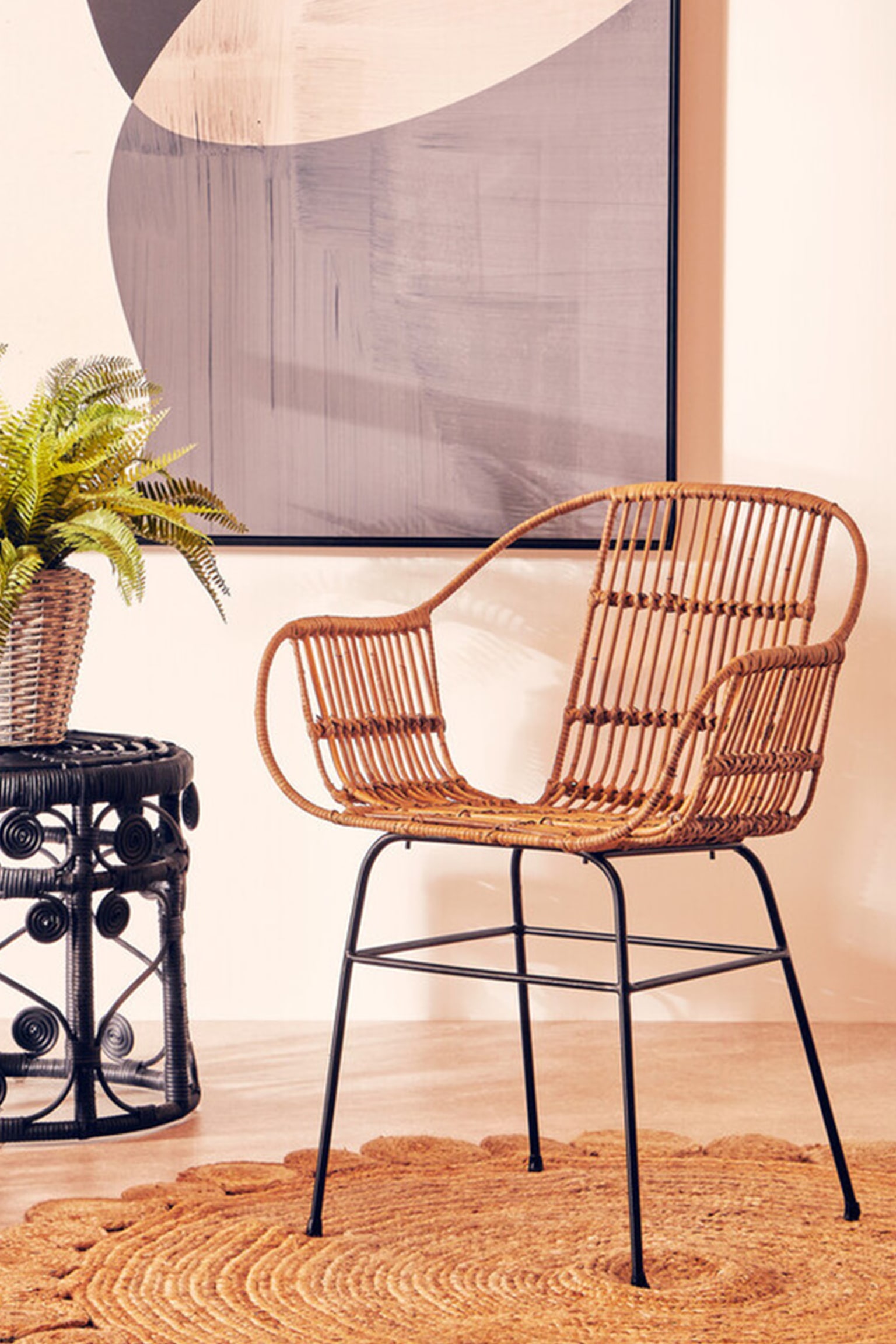 Java Rattan And Metal Armchair Chair - Natural - 2