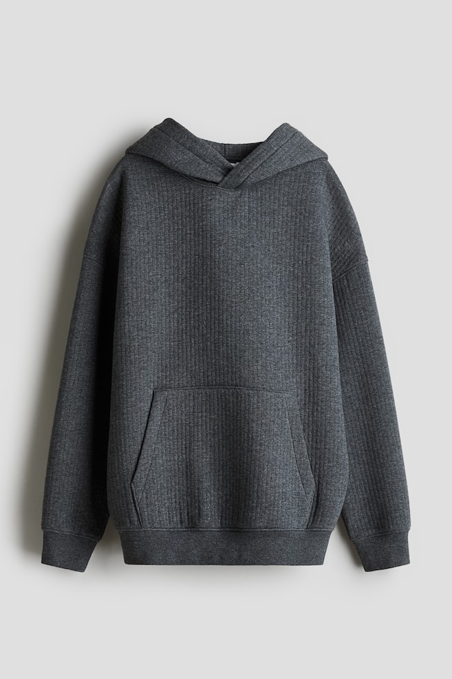 Ribbed Hoodie - Dark gray melange - 1