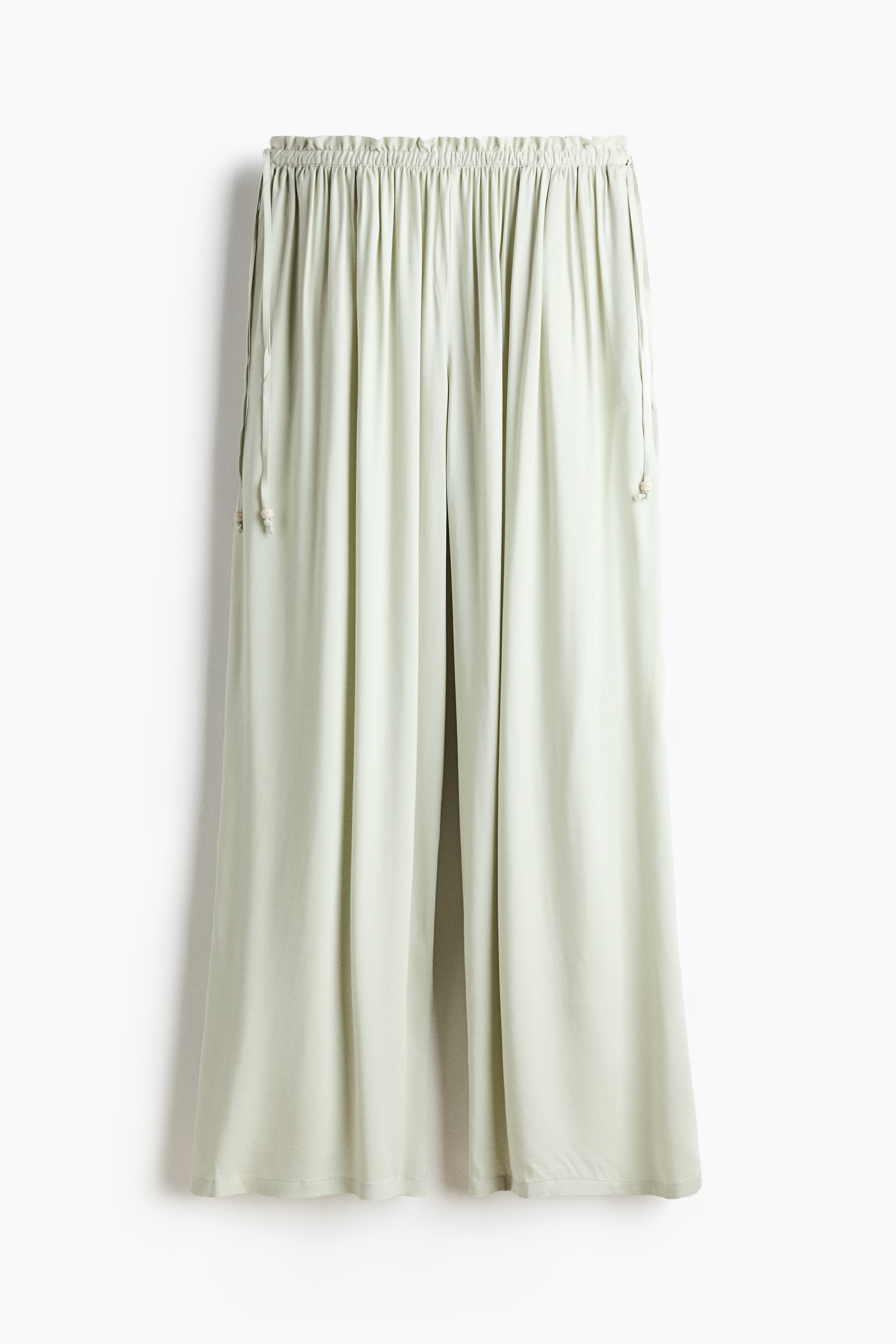 Wide-Leg Drawstring Pants - Light dusty green/Ivory