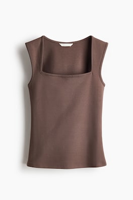 Ribbad tanktop med fyrkantig ringning